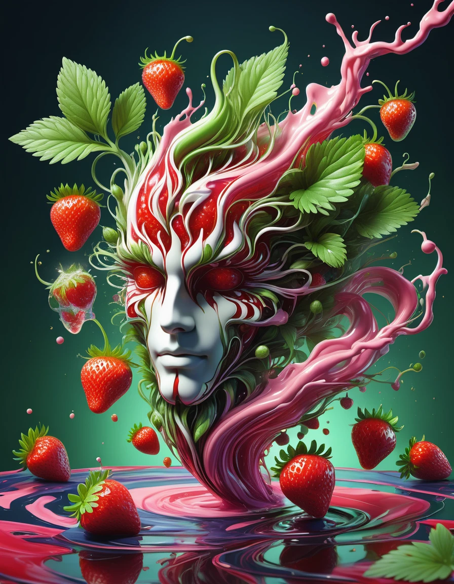 hyper detailed masterpiece, dynamic, awesome quality,floating liquid plant DonMW15pXL, ral-strawberryjam
