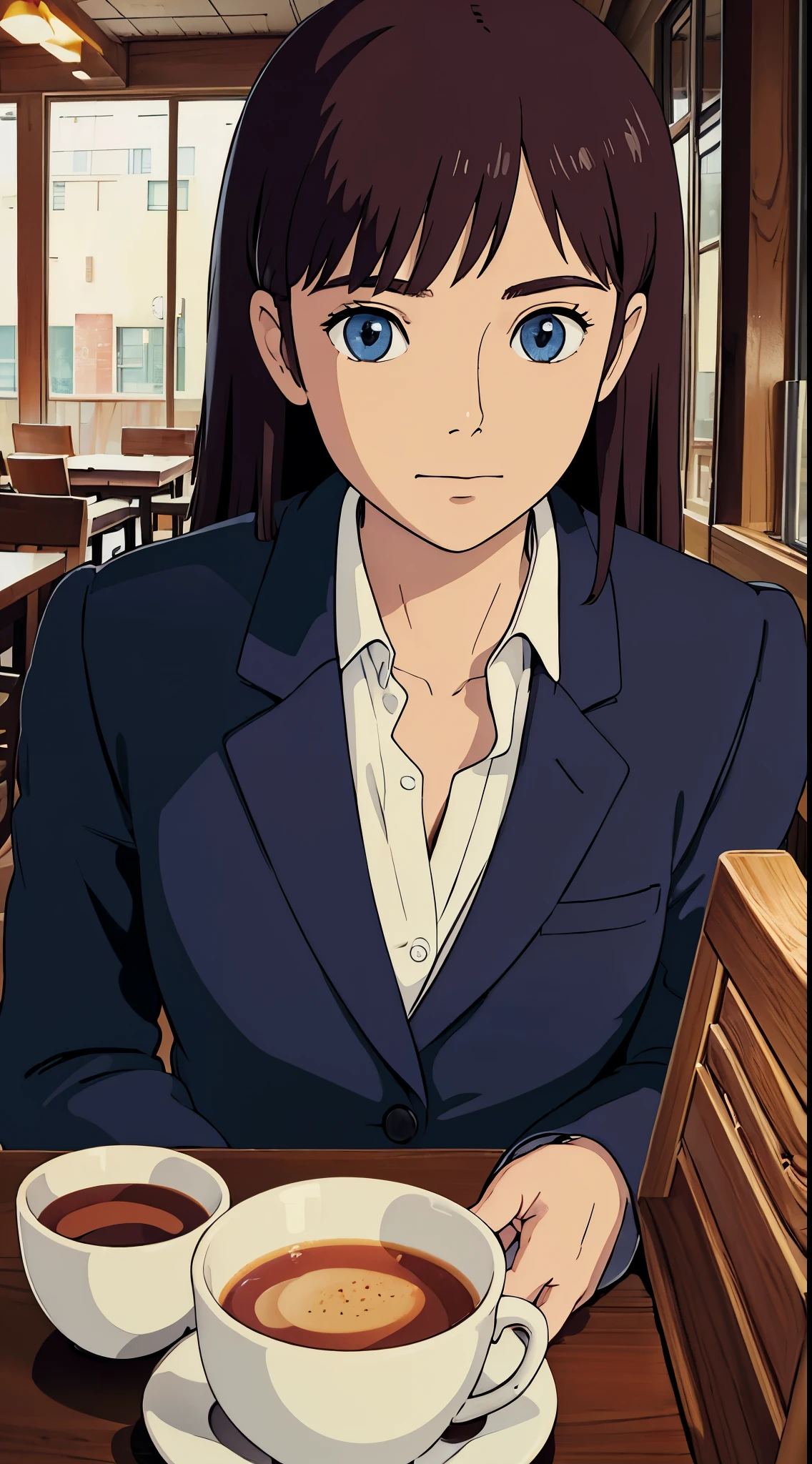 Usop, in cafe, blazer, perfect eyes, perfect face.