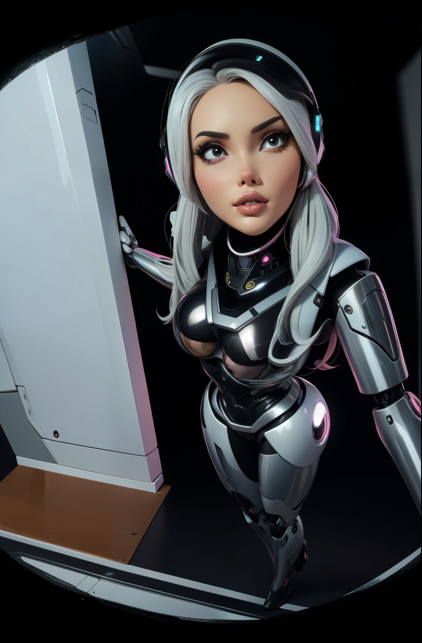 there is a woman in a futuristic suit posing for a photo, barbie ciborgue, ciborgue - garota with silver hair, linda garota branca ciborgue, garota ciborgue, cute garota ciborgue, ciborgue - garota, perfect android girl, a boneca mekanik, linda garota ciborgue, female robot, Robot Girl, cyber suit, eco de overwatch, Like a retro futuristic heroine