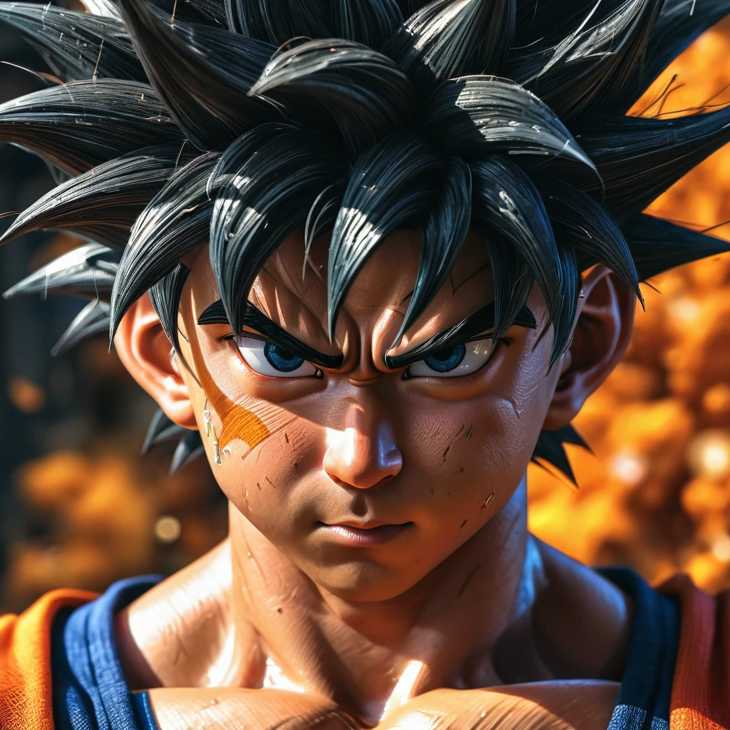 1boy, Son Goku, Dragonball, disheveled hair, aesthetic, extremely detailed, perfect composition, moist skin, intricate details, illustration, (best quality:1.2), (ultra-detailed:1.1), (realistic:1.37), (masterpiece:1.2), portraits, vivid colors, dramatic lighting