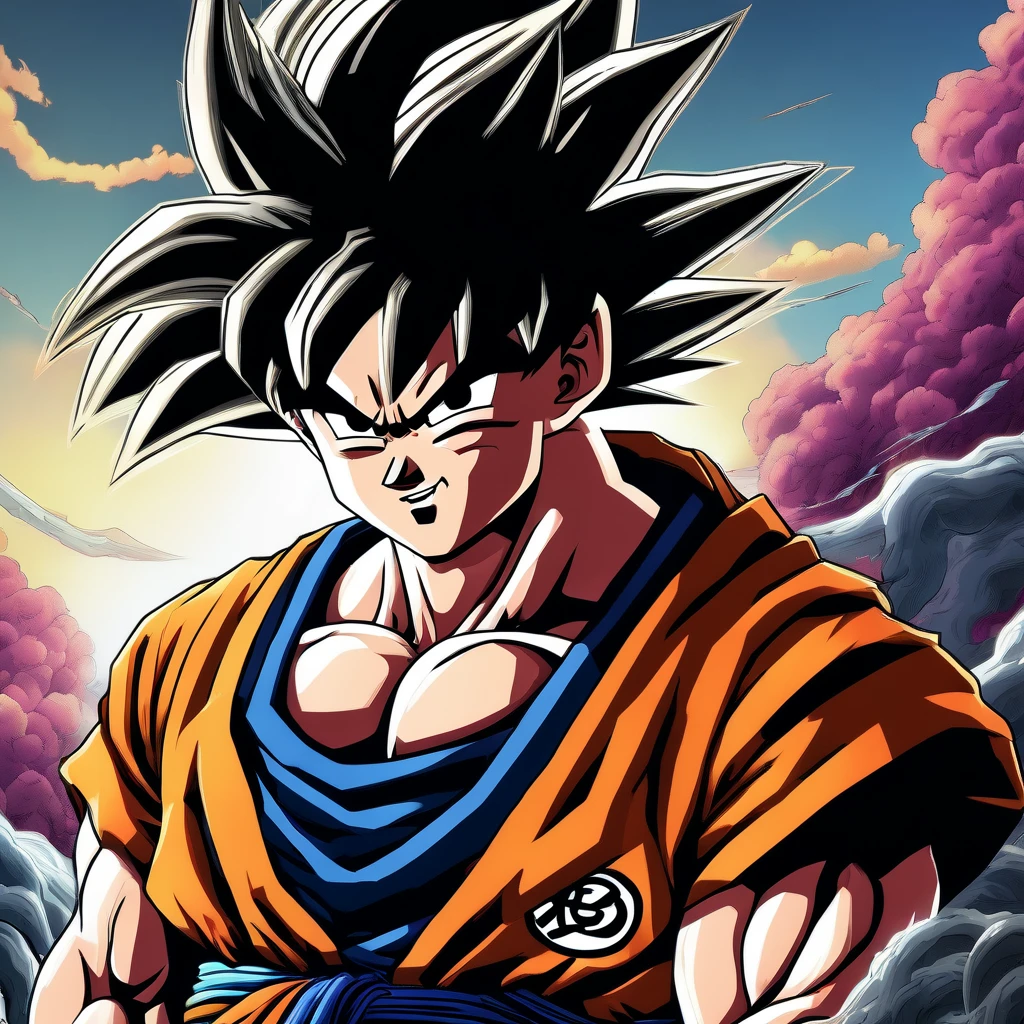 1boy, Son Goku, Dragonball, disheveled hair, aesthetic, extremely detailed, perfect composition, moist skin, intricate details, illustration, (best quality:1.2), (ultra-detailed:1.1), (realistic:1.37), (masterpiece:1.2), portraits, vivid colors, dramatic lighting