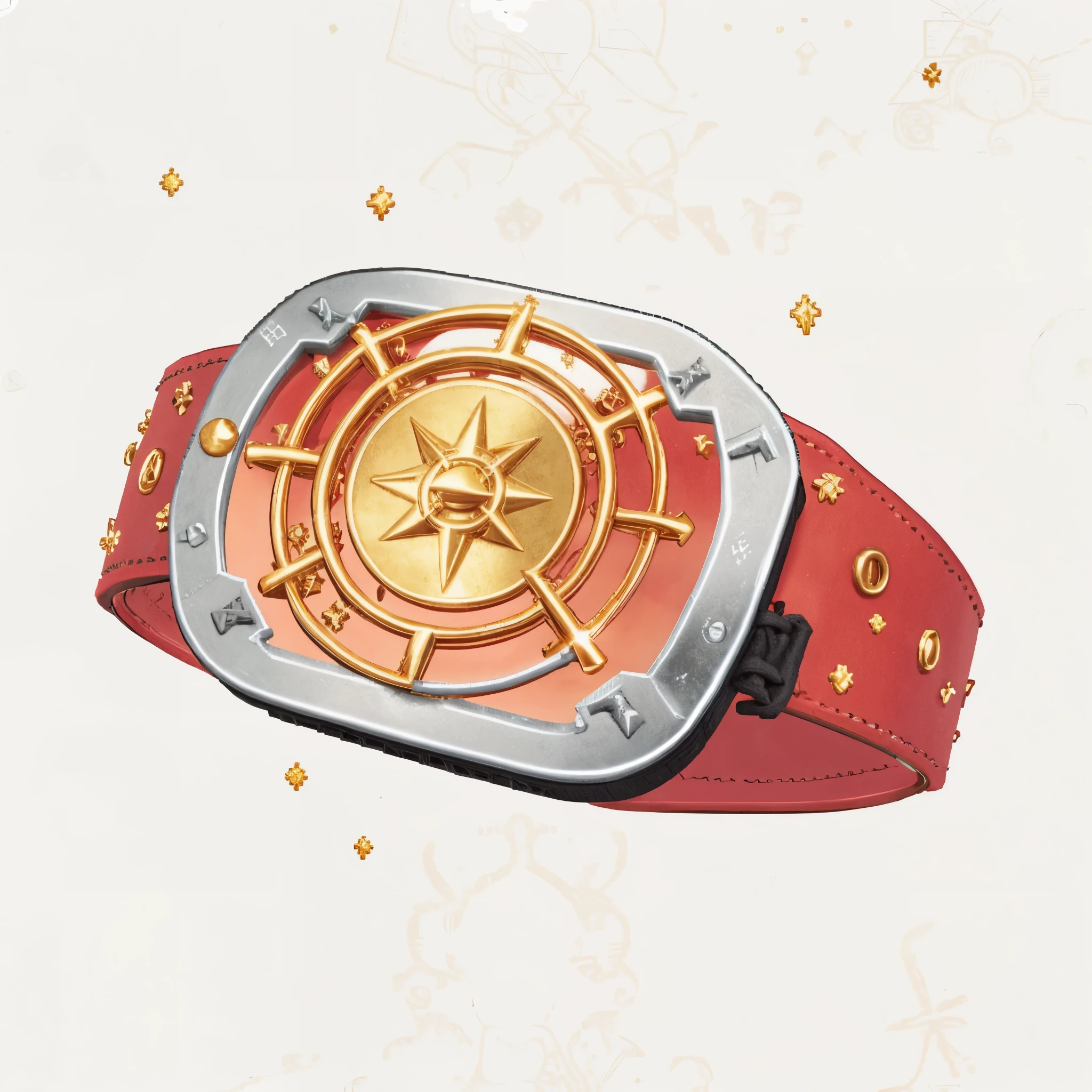 a close up of a belt with a gold coin on it, quarter view, full lenght view, right angled view, detailed shot, kiseijuu, official product image, top angle view, a close up shot, fujin, armor, high - res, high-res, ranger, ringflash, high res, official product photo, artefact, RPG artefact, fantasy game, anime, cartoon, draw