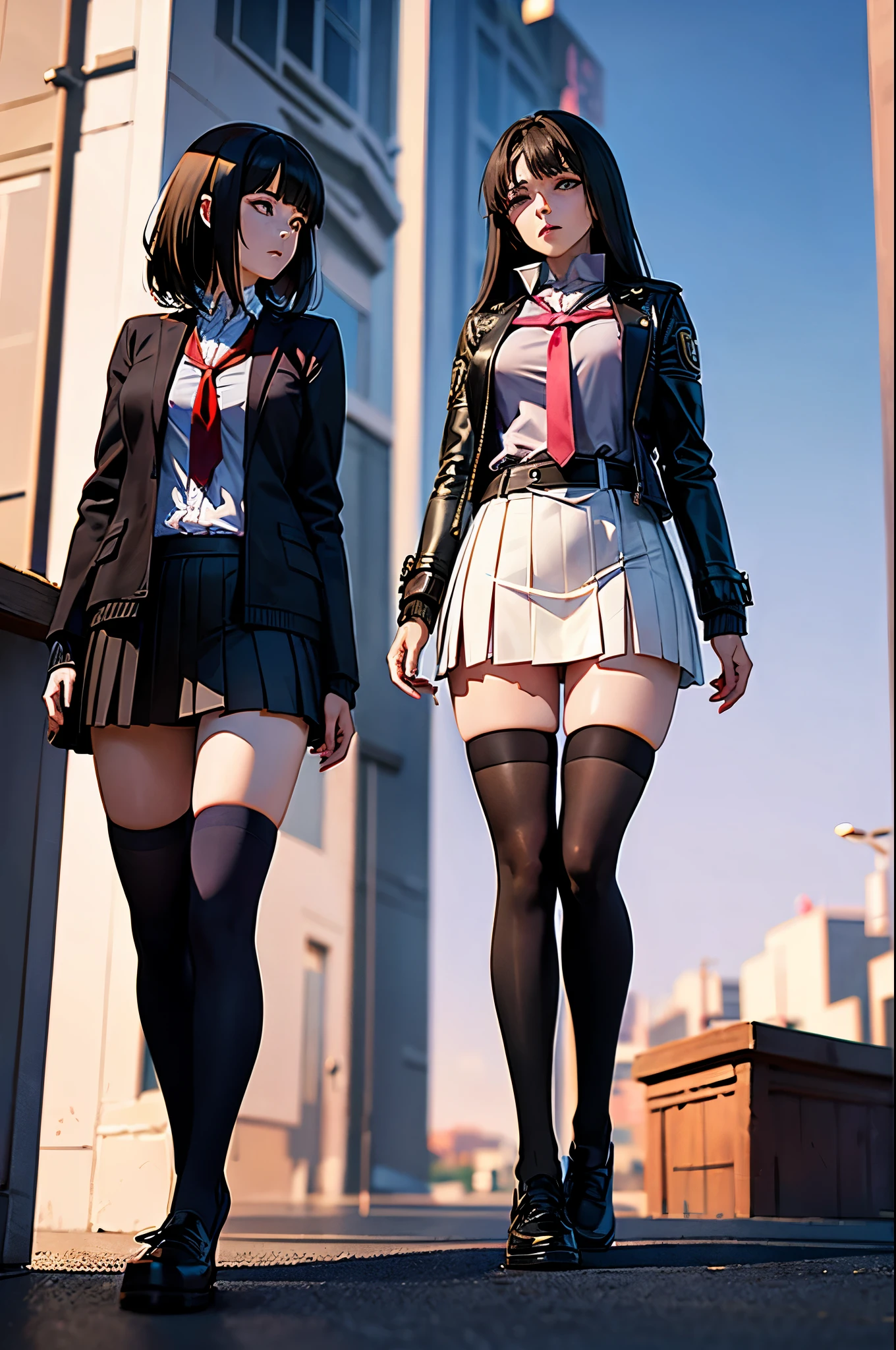 there is a woman in a skirt and a jacket posing for a picture, Surrealism female students, Surrealism female students, Realistic , thighhighs and skirt, photorealistic anime girl rendering, 3 d anime realistic, Smooth anime CG art, photorealistic full body, Photorealistic anime, Realistic anime 3 D style, photorealistic perfect body, wearing skirt and high socks