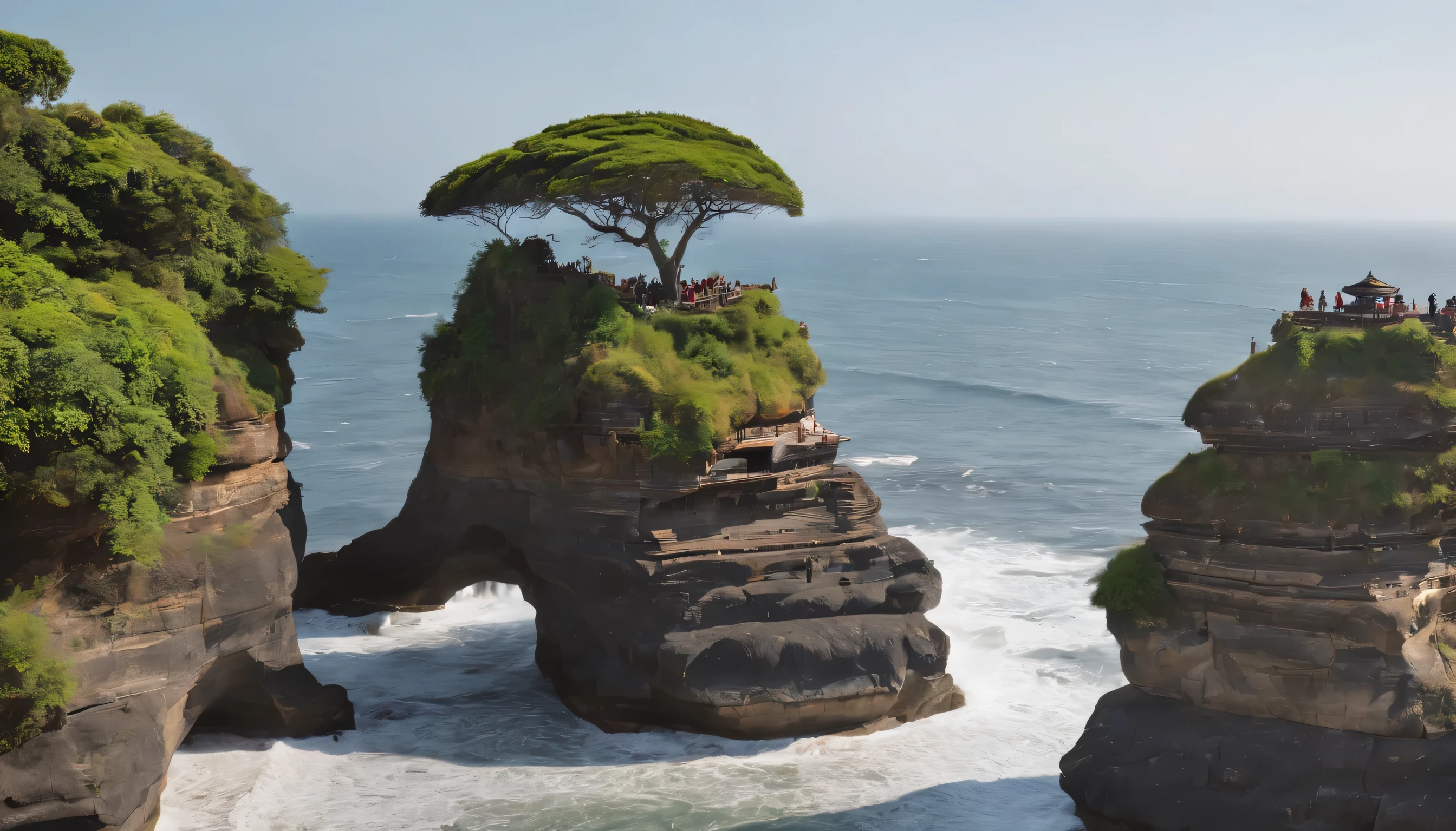(Highly detailed CG Unity 8k wallpaper、masterpiece、highest quality、Super detailed)、(best lighting、best shadow、very delicate and beautiful)、highest quality、8k、Detailed facial depiction、masterpiece、highest quality、clear image quality、
Sacred scenery floating in the sea at Tanah Lot Temple。