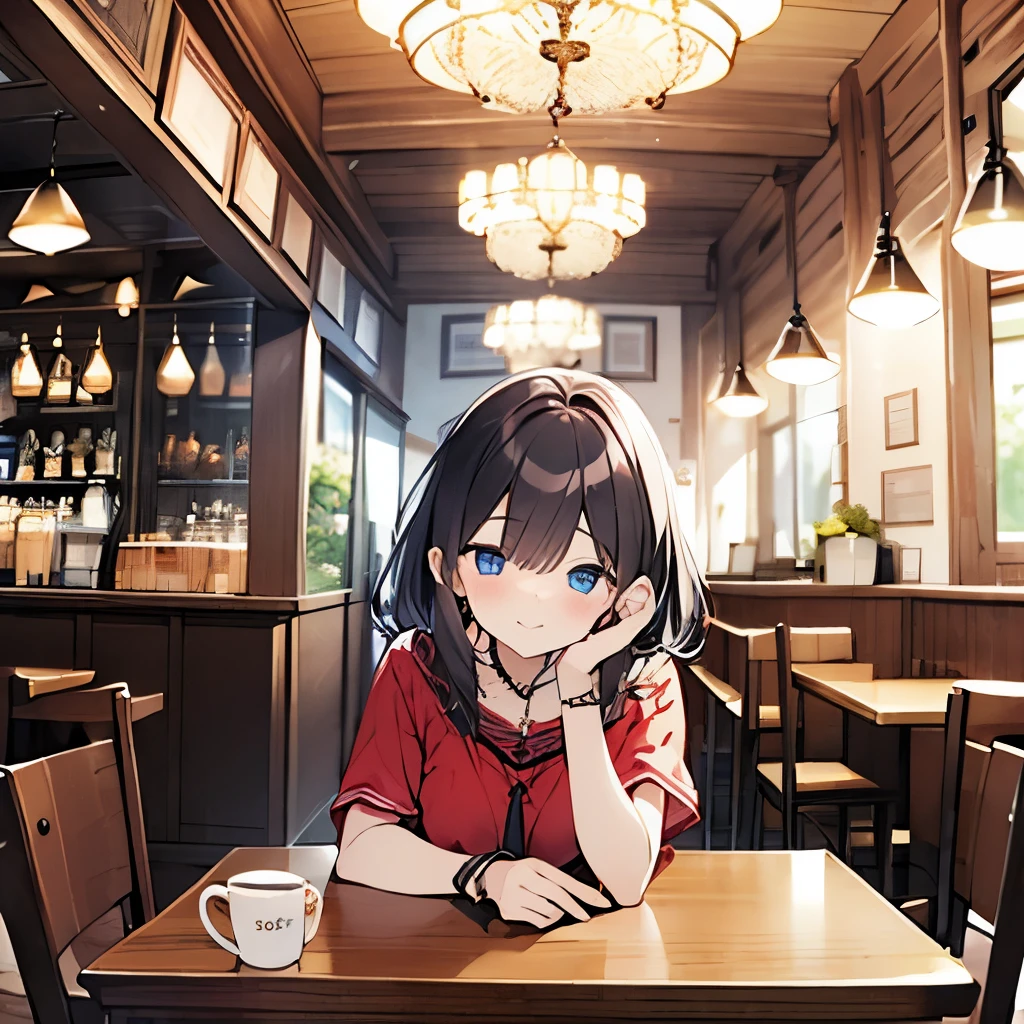 blue red hair、
Cafe、whole body