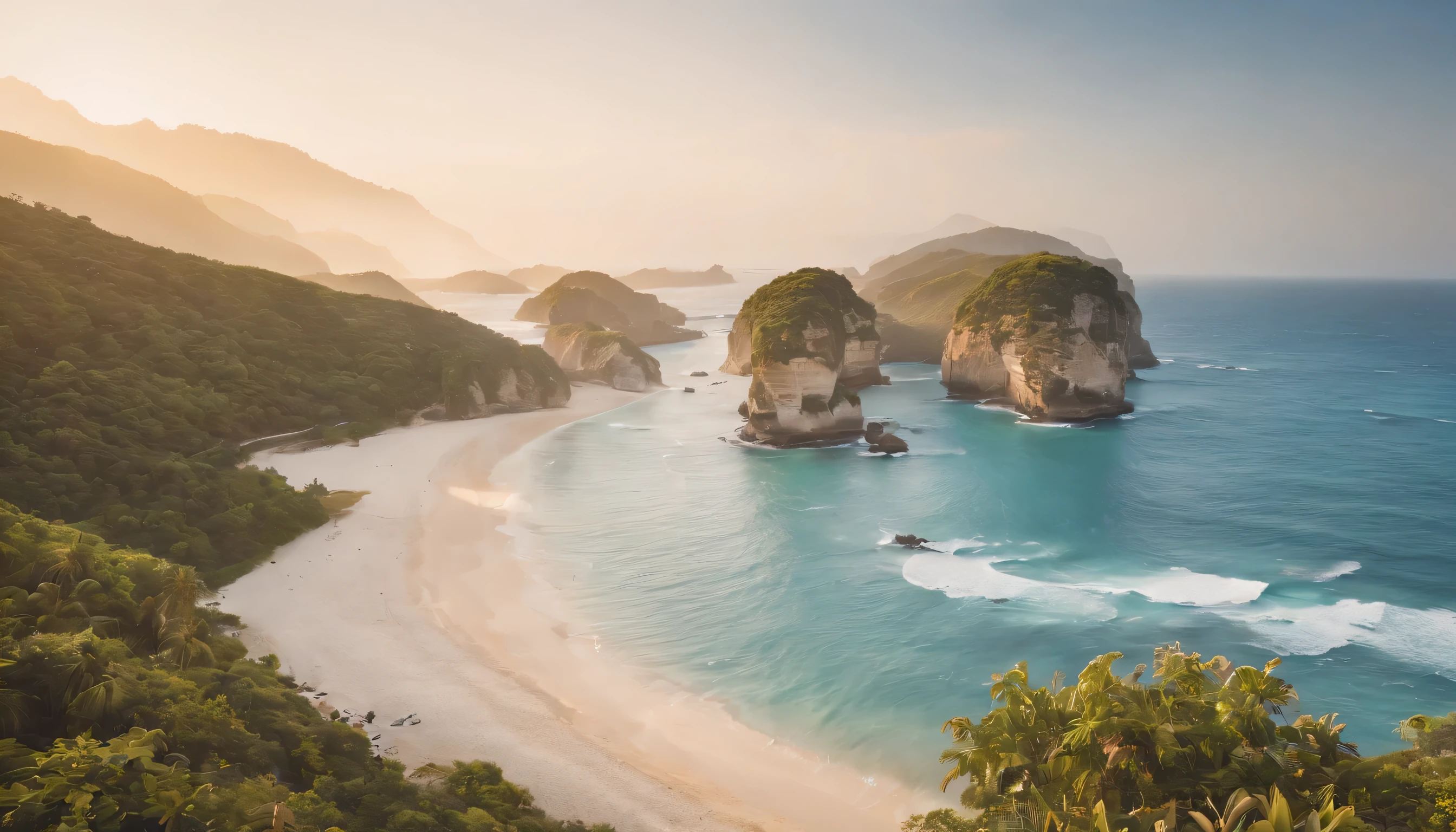 (Highly detailed CG Unity 8k wallpaper、masterpiece、highest quality、Super detailed)、(best lighting、best shadow、very delicate and beautiful)、highest quality、8k、Detailed facial depiction、masterpiece、highest quality、clear image quality、
Kuta beach white sand and turquoise sea landscape。