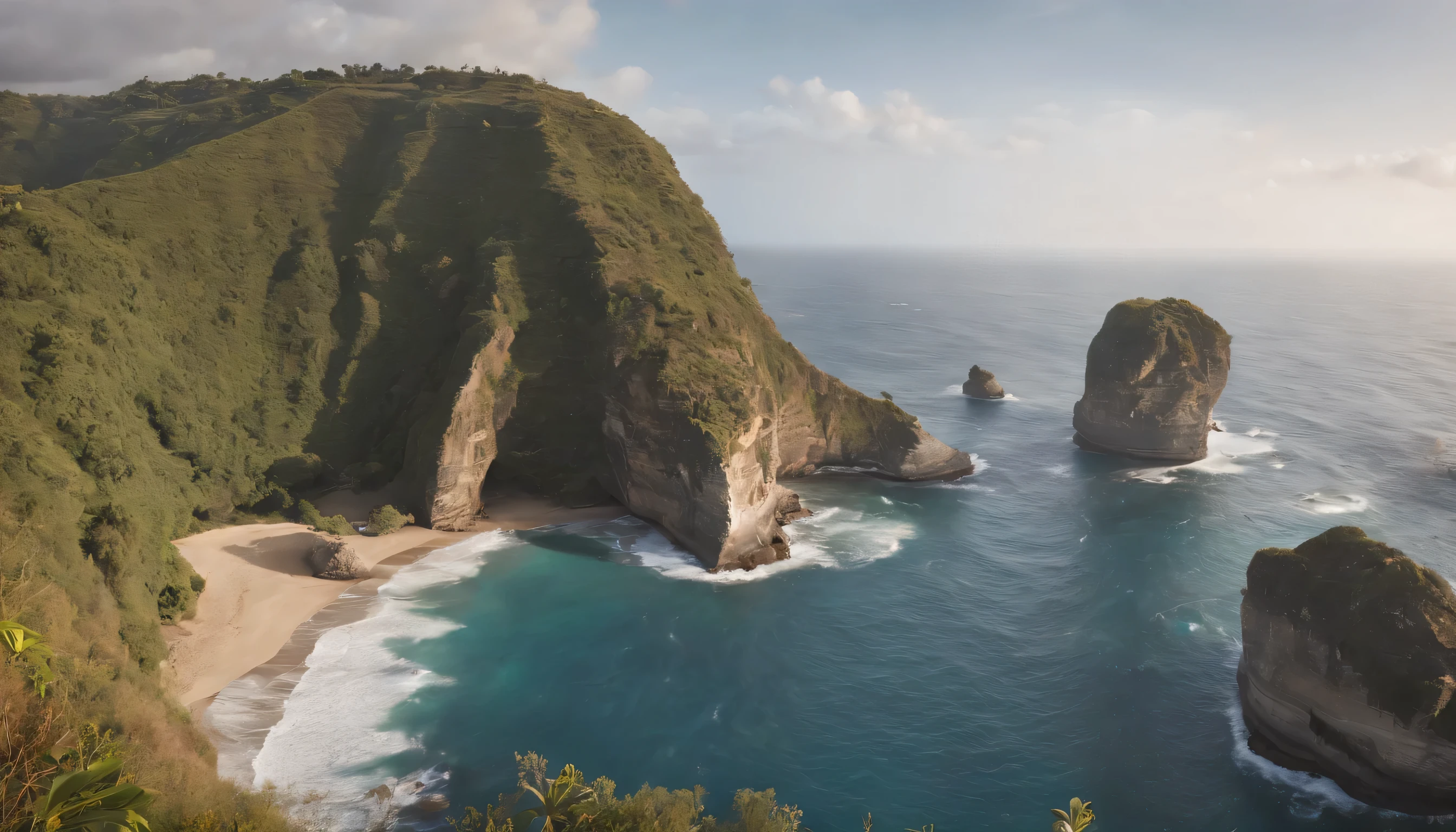 (Highly detailed CG Unity 8k wallpaper、masterpiece、highest quality、Super detailed)、(best lighting、best shadow、very delicate and beautiful)、highest quality、8k、Detailed facial depiction、masterpiece、highest quality、clear image quality、
Spectacular sea views from the cliffs of Uluwatu。