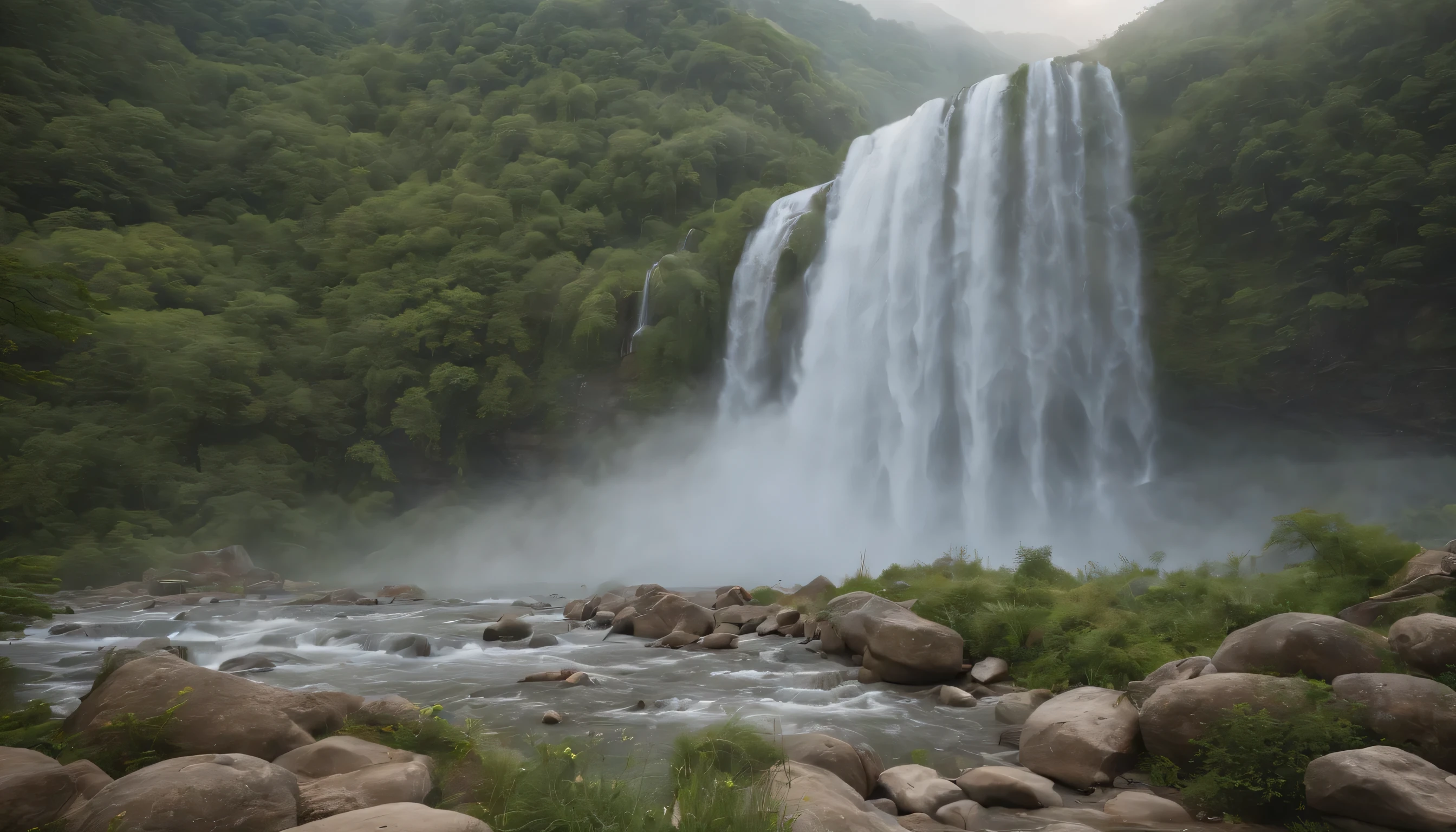 (Highly detailed CG Unity 8k wallpaper、masterpiece、highest quality、Super detailed)、(best lighting、best shadow、very delicate and beautiful)、highest quality、8k、Detailed facial depiction、masterpiece、highest quality、clear image quality、
Beautiful waterfall scenery of Jatayuwan。