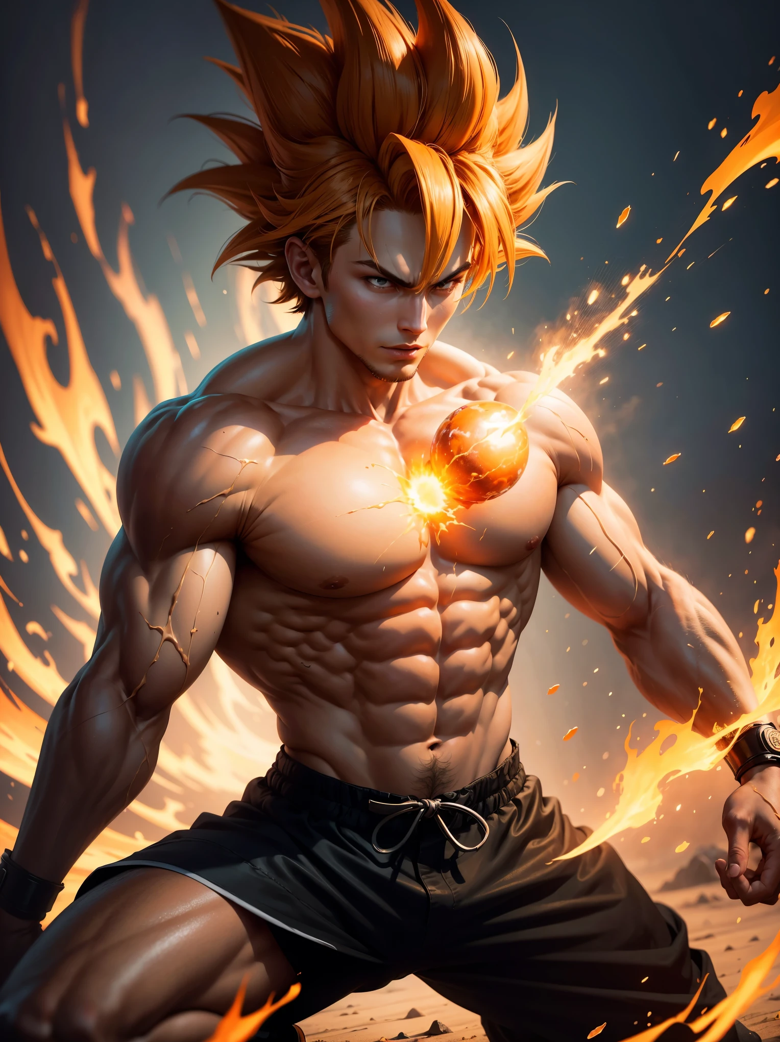 Prompt: Goku in epic battle,
Medium:digital art,
Additional details: powerful energy aura, intense fighting stance, dynamic movement,
Image quality: (best quality,4k,8k,highres,masterpiece:1.2),ultra-detailed,(realistic,photorealistic,photo-realistic:1.37),HDR,UHD,extreme detail description,studio lighting,
Art style: anime, action,
Color tones: vibrant colors, fiery orange and red hues,
Lighting: dramatic and dynamic lighting effects