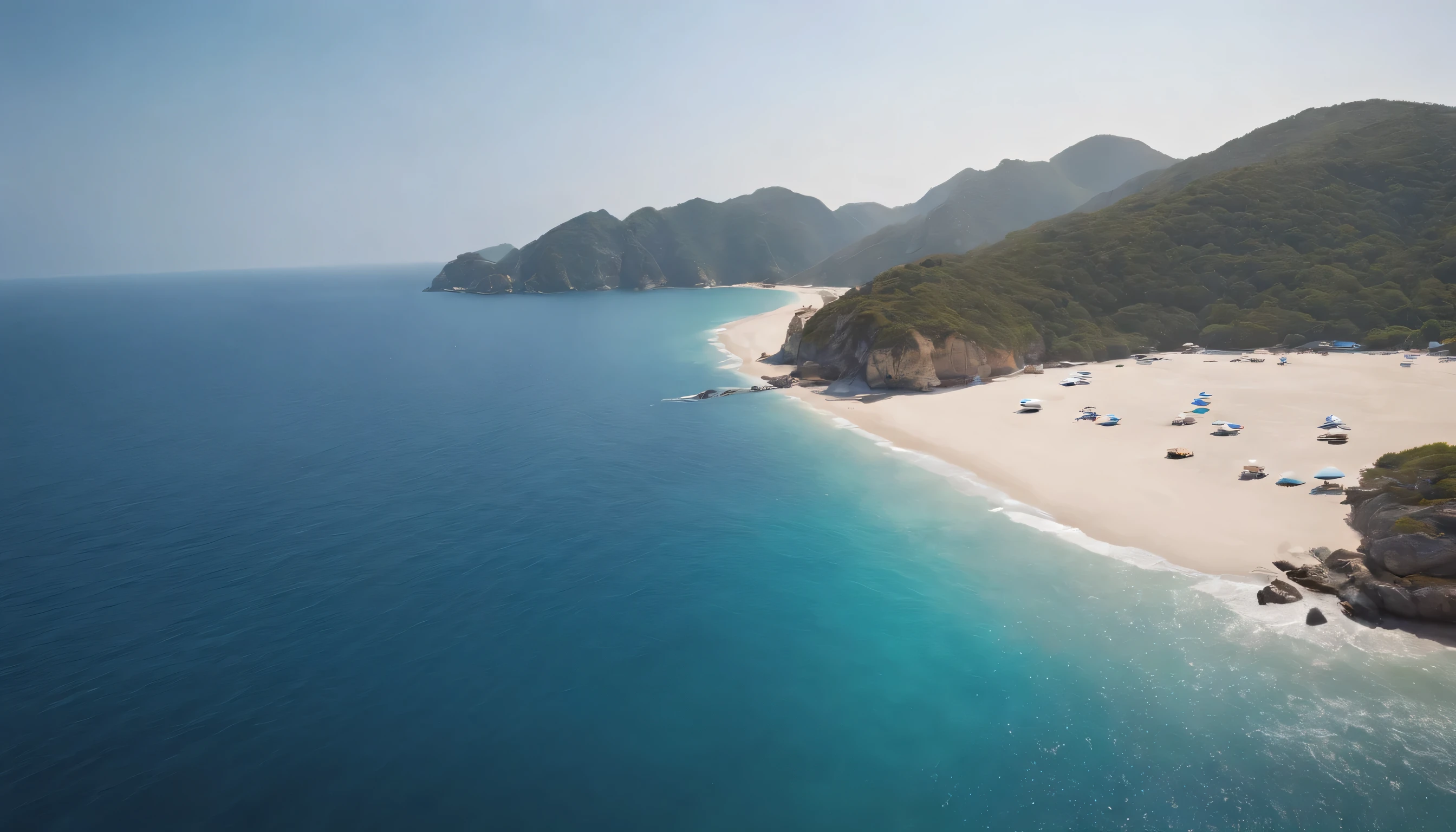 (Highly detailed CG Unity 8k wallpaper、masterpiece、highest quality、Super detailed)、(best lighting、best shadow、very delicate and beautiful)、highest quality、8k、Detailed facial depiction、masterpiece、highest quality、clear image quality、
View of the blue sea and white sand from the top of Kloppa Hill。