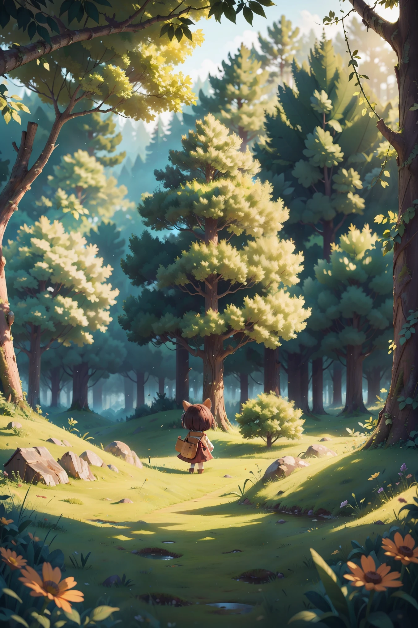 Grassland by the forest,light and shadow, masterpiece