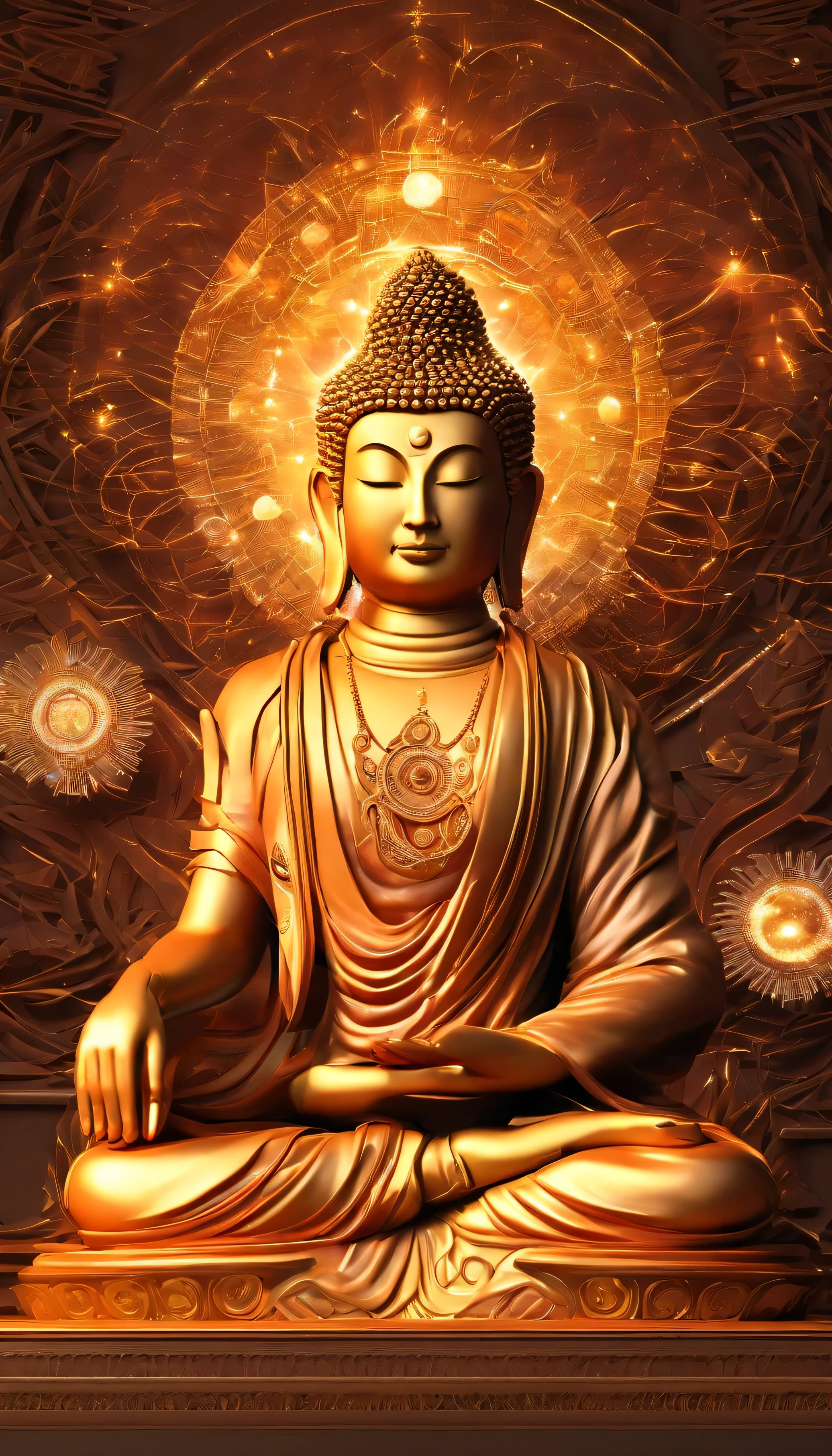 Bodhisattva meditating deep in the universe, elegant atmosphere, Aurico depicting chakras,galactic aperture energy
