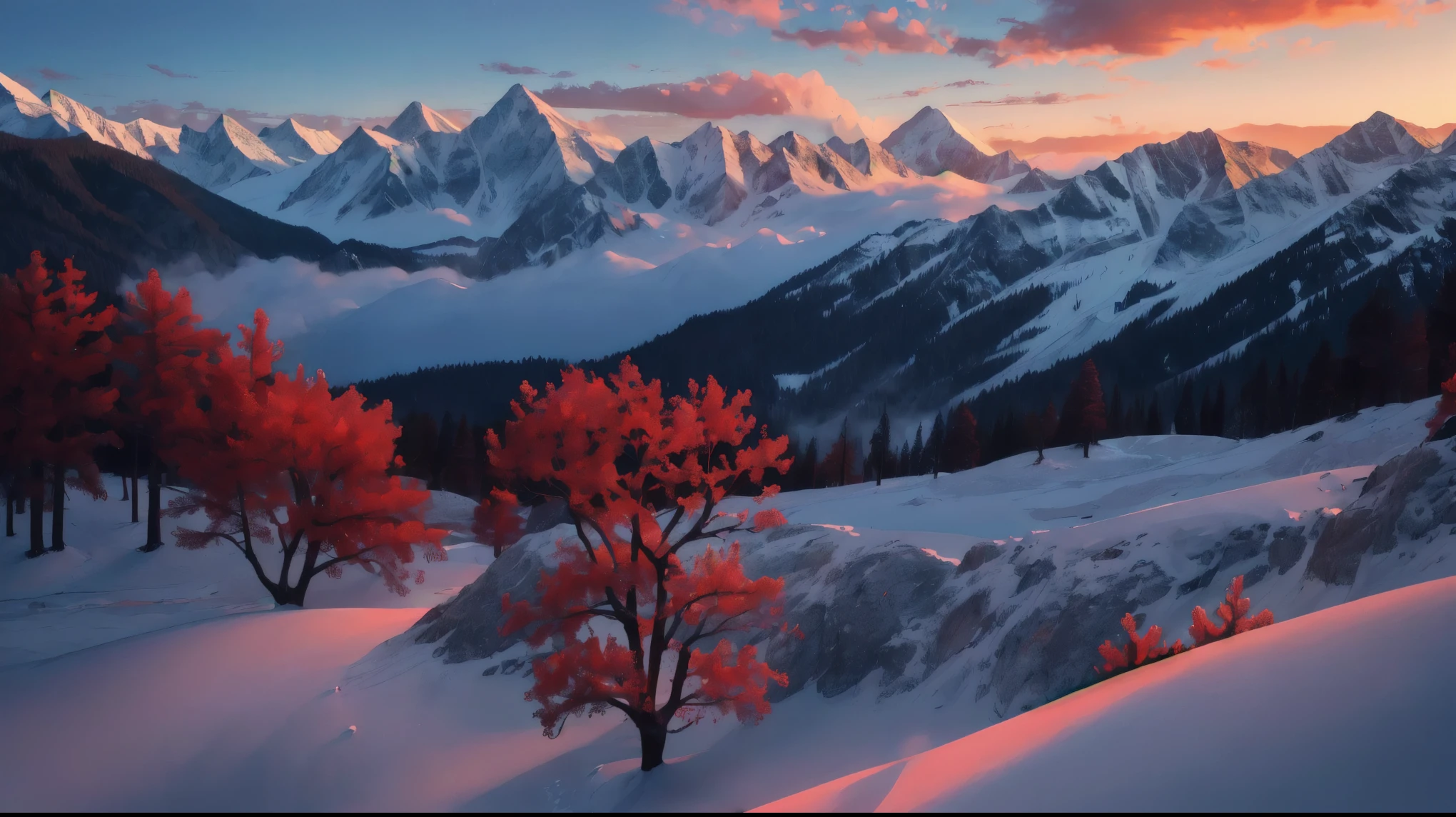 ((masterpiece:1.4,highest quality)), cloud, outdoor mountains), jump with happiness, scenery, null, winter,
(early morning:1.4),morning red, high detail, Rich, 8k, high detail, wallpaper,
