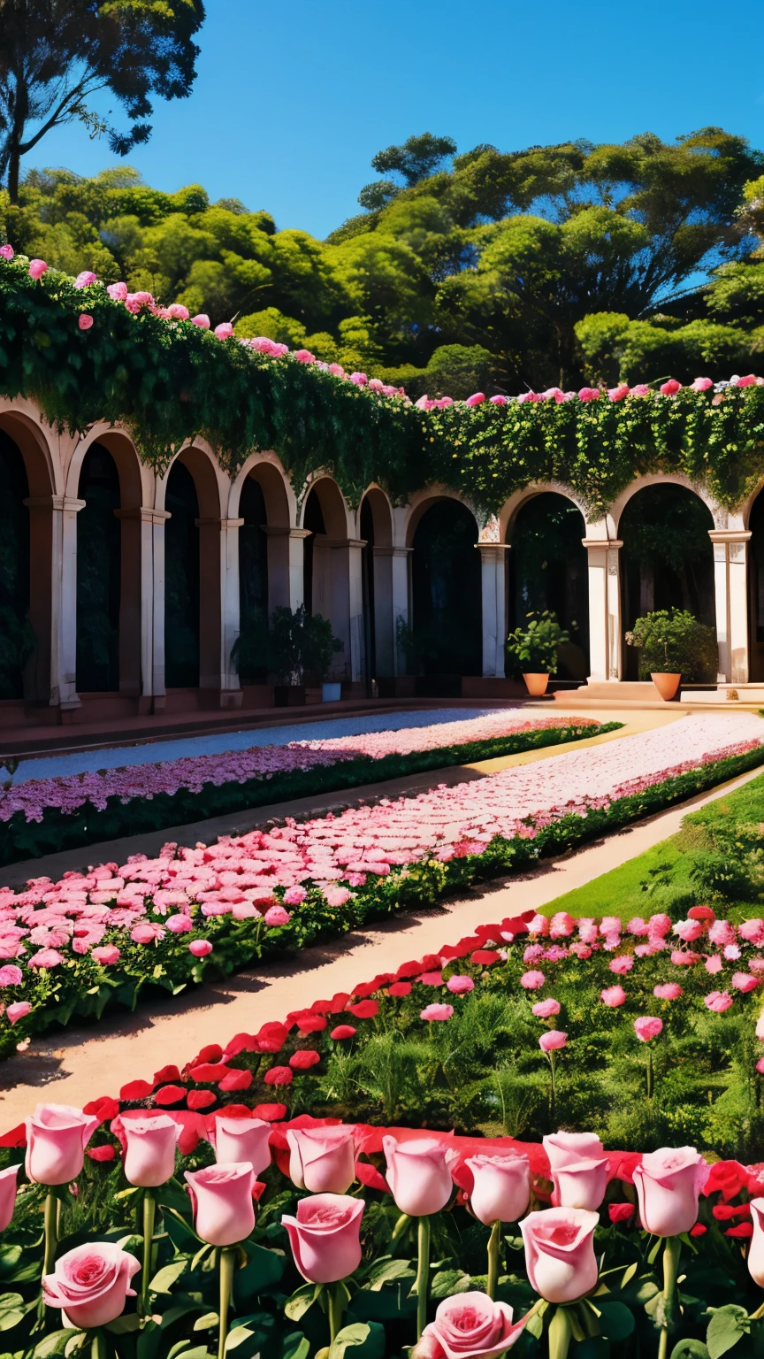 Um jardim cheio de rosas bem linda