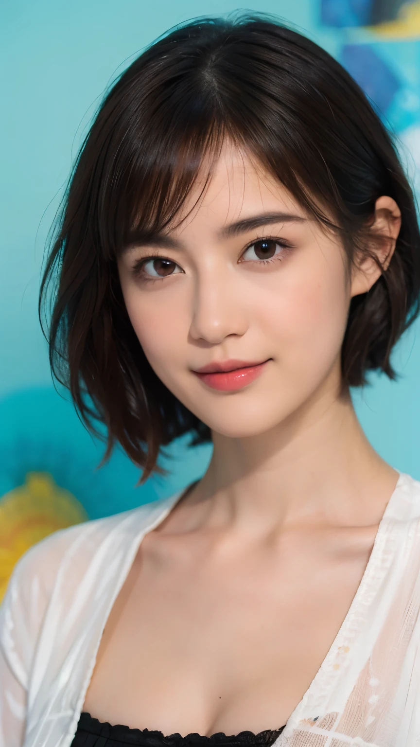 178 Short hair, 20 year old woman, gentle smile, (Abstract background:1.46)
