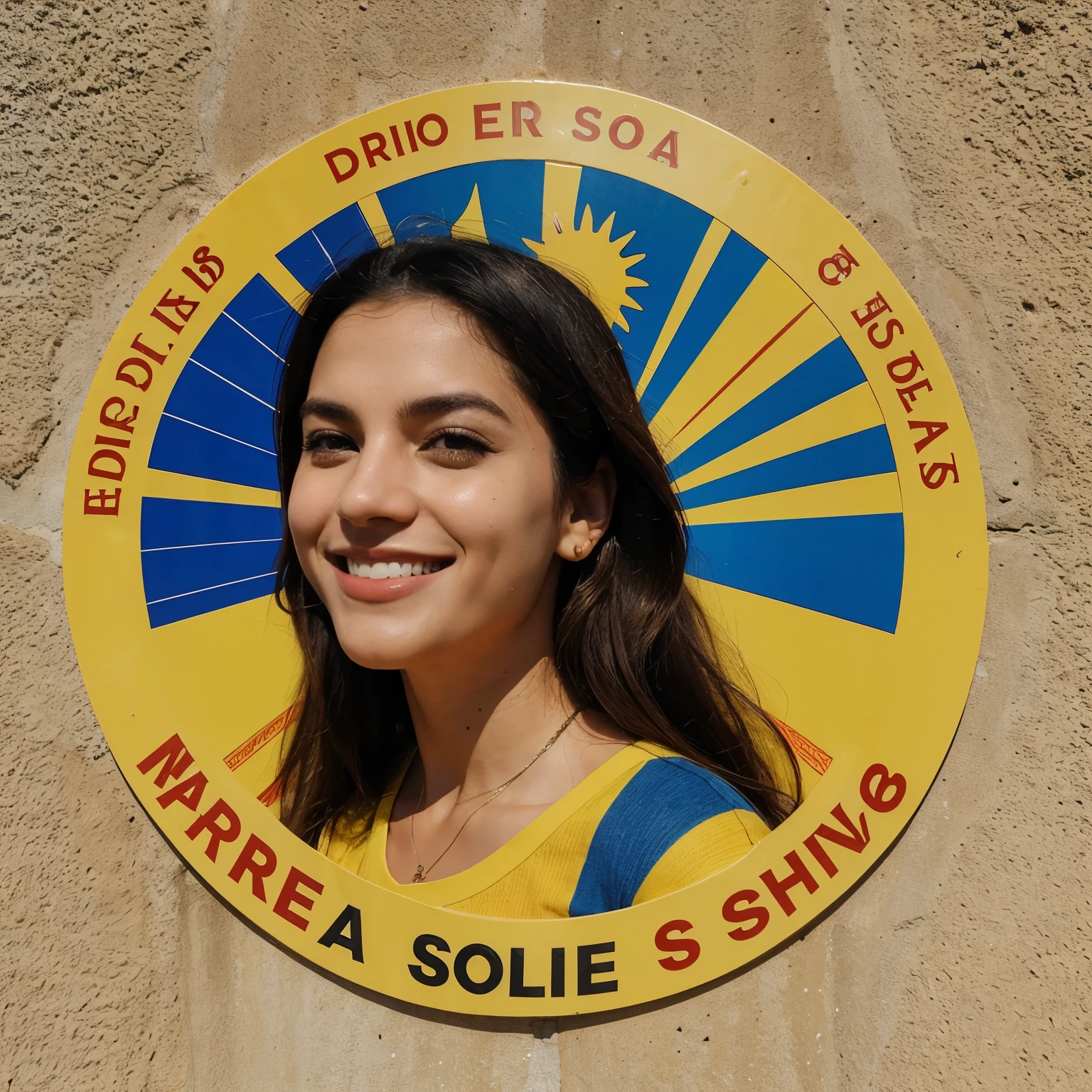 Crie um logotipo com a descricao "Diogo Animation and Events". Essa logo precisa ter um sol sorrindo e segurando um cartaz, no cartao Diogo e abaixo do sol o restante do texto. Preciso que esse sol esteja envolvido em um circulo de cor preta.