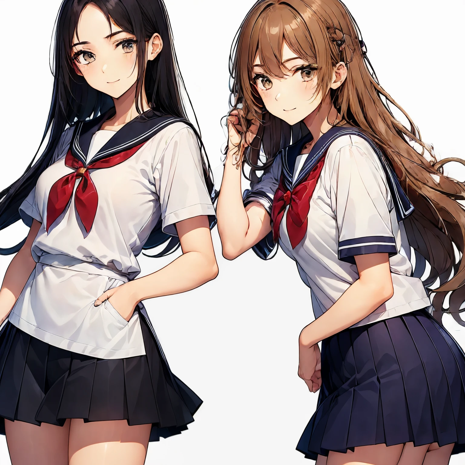high quality,((2girls,cuddle)),chyuri,smile,Japanese high school student,short sleeve sailor school uniform,
