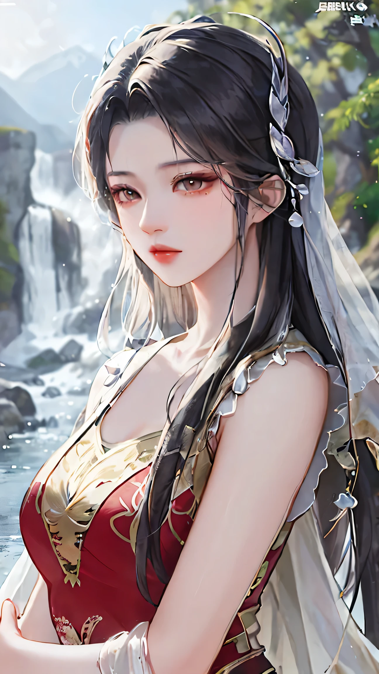heroes&#39;A masterpiece in the style of ancient Wei Zi，Close-up of a woman with black hair and red dress，Antique rhyme，Exquisite epic character art，Presenting stunning aesthetics and antique atmosphere，The delicate brushstrokes and depth of field in the picture make you immersed in the scene，Fan Qiwu quasi-world can be regarded as the beauty of mountains and rivers，Liu Yifei,