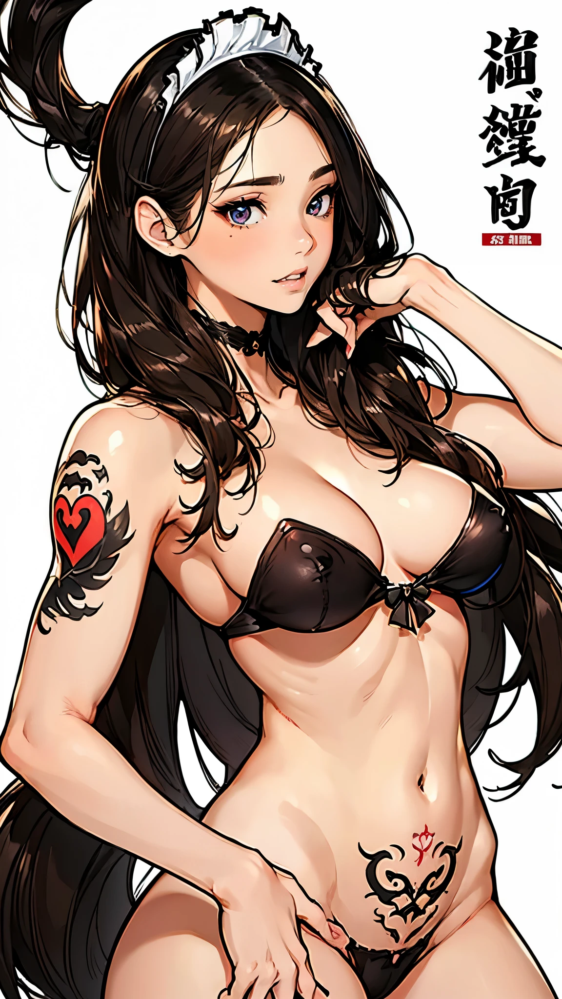 ((8K resolution))、((highest quality))、((masterpiece))、((Super detailed))((((dramatic))), (anatomically correct)、(focus on character)、((digital anime illustration)),(tachi-e),detailed digital anime art, one girl、front、upright、(Completely ),(dark pubic hair),(bristles),jagged teeth、double teeth、eye highlights、gradient hair、tattoo、white background、erase the shadow、colorful、character chart