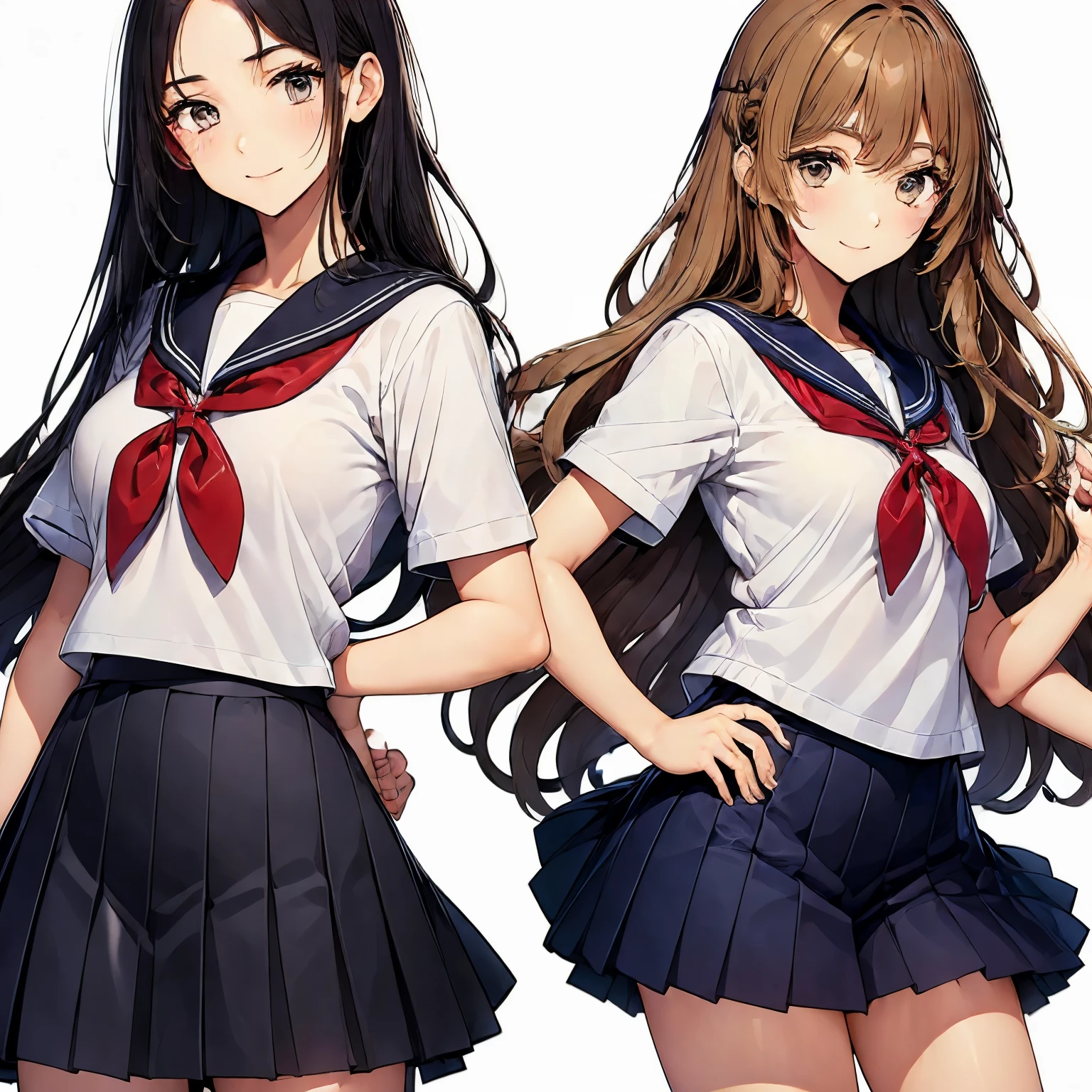 high quality,((2girls,cuddle)),chyuri,smile,Japanese high school student,short sleeve sailor school uniform,