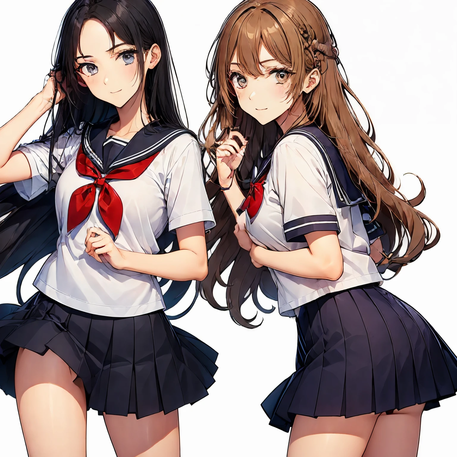 high quality,((2girls,cuddle)),chyuri,smile,Japanese high school student,short sleeve sailor school uniform,