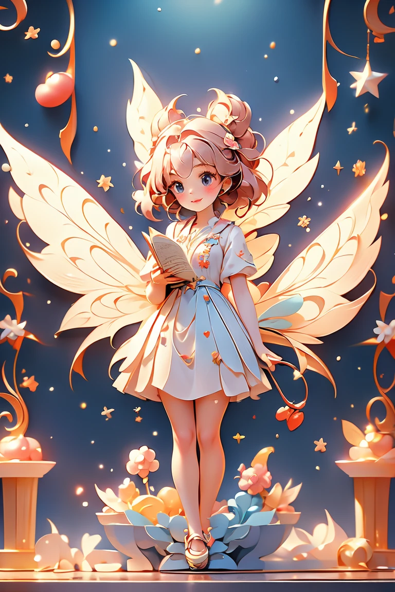 A candy store fairy girl with little wings on her back.、Sculpture of a book that prays for candy every night at a candy store after it closes。complex and dynamic、Cinematic --chaos 20 --style raw --stylize 350 --v 6.0 --ar 1:1