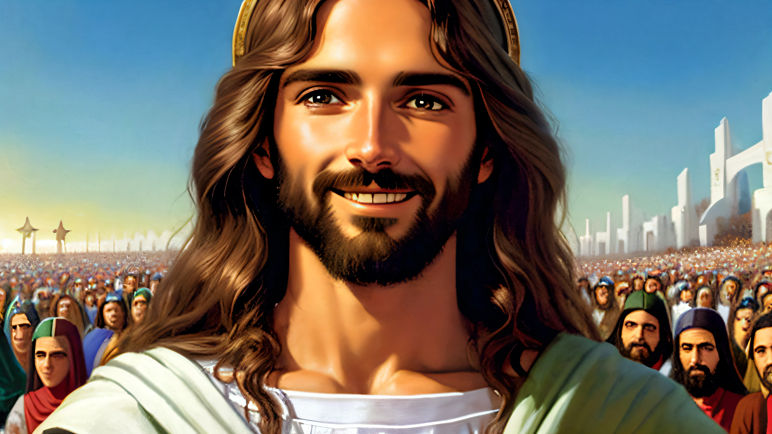 Uma foto de Jesus com as Sorrindo, Jesus in the crowd, Jesus Cristo, Retrato de Jesus Cristo, Rosto de Jesus, Jeune u Tout-Puissant, Portrait d'a Heavenly God, Greg Olsen, Jesus Gigachade, Jesus de Nazareth, Jesus, Le visage de DieDieu megarde