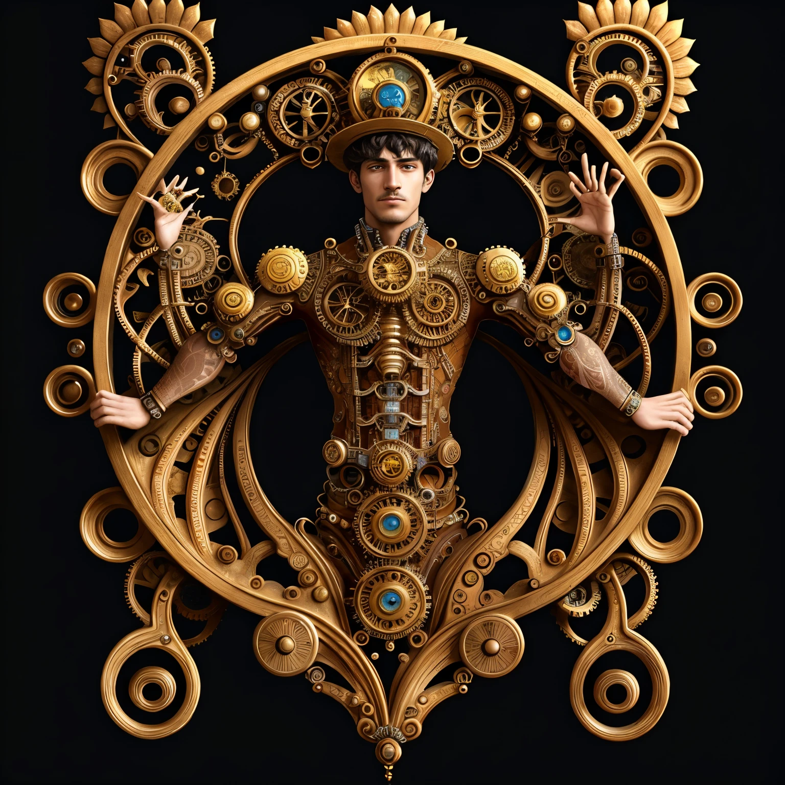 (Obra maestra:1.1, calidad superior:1.1, Mejor calidad:1.1, arte oficial:1.1, beautiful and aesthetic:1.2), 1 male, extremadamente detallado:1.1, (fractal art:1.3), vistoso:1.1, more detailed:1.1, Background with fractals and steampunk mechanical details:1.1, (HAPPY BIRTHDAY:1.1)
A beautiful and artistic masterpiece, of superior quality, boasting intricate fractal patterns and detailed steampunk mechanical elements. One male figure is depicted in