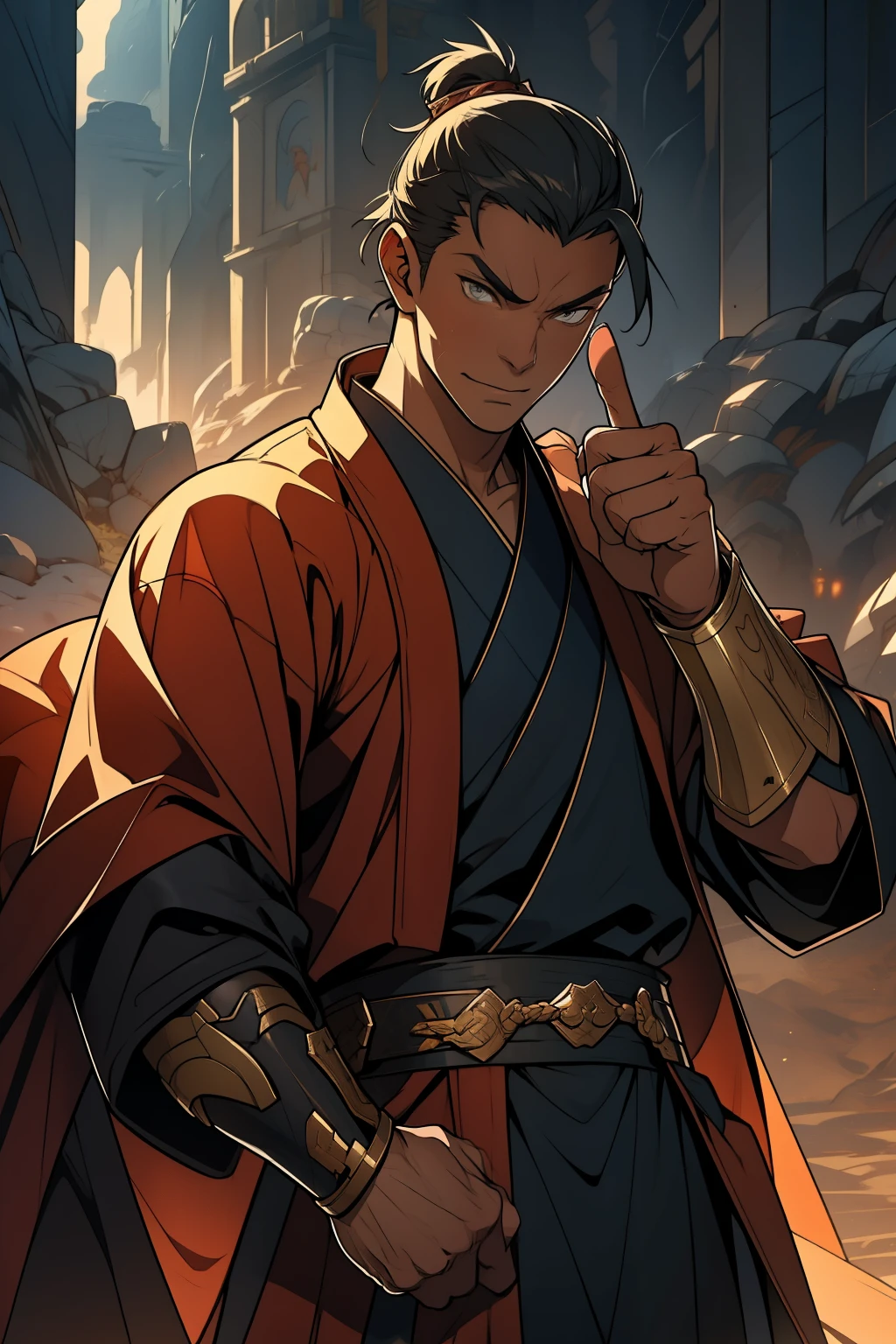 (Male character in Jedi outfit, flipping the middle finger)
A stern-looking male figure dons the iconic Jedi outfit, complete with a Jedi robe, a lightsaber at his side, and a simple tunic underneath. Defiance radiates from his expression as he flips the middle finger, communicating an unmistakable message with his gesture. The details of his costume are intricately rendered, with linen fabric textures, perfectly replicated holsters, and meticulously painted emblems. The Jedi's fierce gaze lingers on the viewer, as if daring them to challenge him further. (Detailed outfit, Masterpiece, High resolution)
