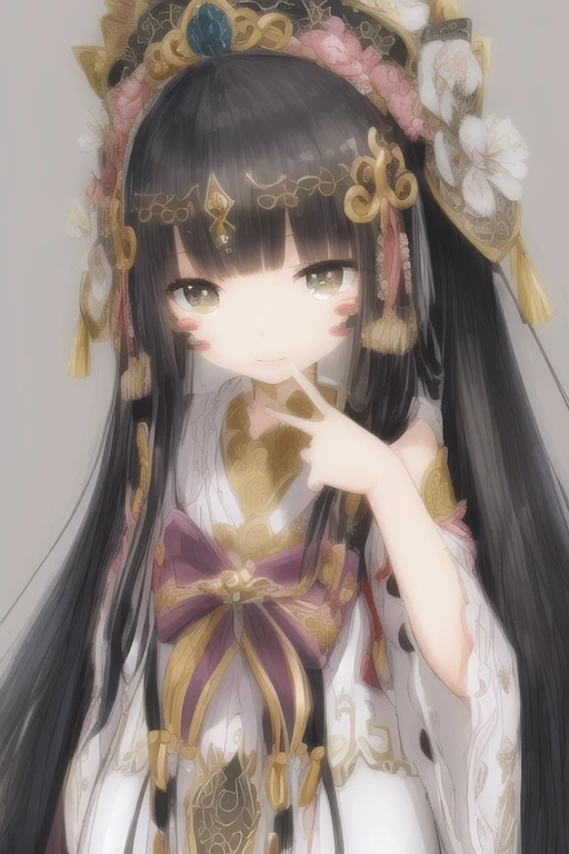 smile, colorless background, , , straight hair, long hair, , black hair, blush stickers, bangs, (beautiful and detailed face), (detailed and beautiful eyes), whole body,kimono dress、luxury fabric、、super delicate、super beauty,long hair、positive、super beauty、kimono dress、