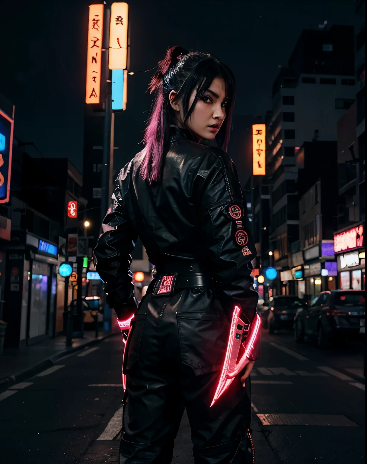 cyber punk digital art of a neon lit city with a samurai figure highlighting the contrast between traditional and futuristic 4k highly detailed digital art, 8k stunning artwork