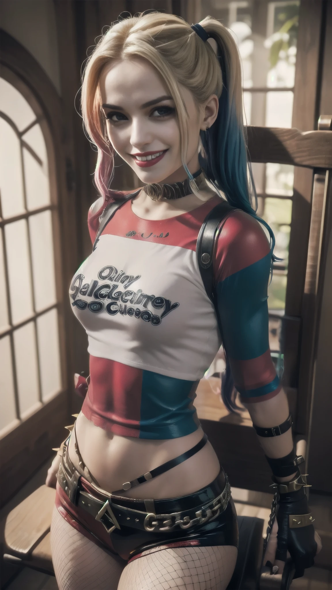 Harley Quinn的服装,Blue and red sleeves and white short sleeves,Harley Quinn