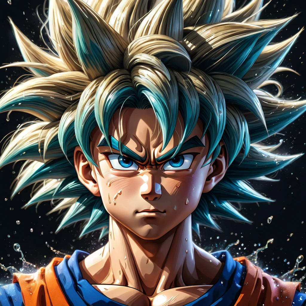 1boy, Son Goku, Dragonball, disheveled hair, aesthetic, extremely detailed, perfect composition, moist skin, intricate details, illustration, (best quality:1.2), (ultra-detailed:1.1), (realistic:1.37), (masterpiece:1.2), portraits, vivid colors, dramatic lighting