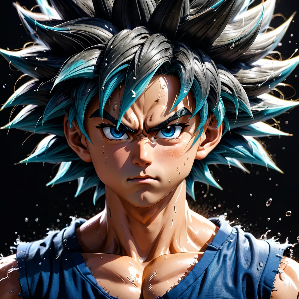 1boy, Son Goku, Dragonball, disheveled hair, aesthetic, extremely detailed, perfect composition, moist skin, intricate details, illustration, (best quality:1.2), (ultra-detailed:1.1), (realistic:1.37), (masterpiece:1.2), portraits, vivid colors, dramatic lighting