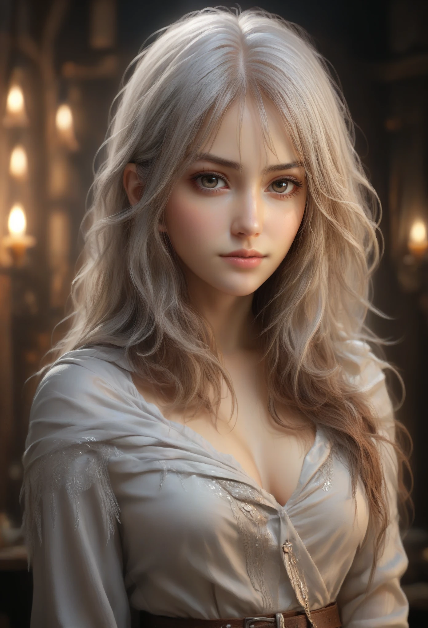 (hyperrealistic), (illustration), (high resolution), (8K), (extremely detailed), (best illustration), (beautiful detailed eyes), (best quality), (ultra-detailed), (masterpiece), (wallpaper), (photorealistic), (natural light), (detailed face), (high detailed realistic skin texture), (anatomically correct), (solo), (1 girl:1.52), (high detailed realistic hair), (white hair:1.35), (heterochromic eyes), (detailed eyes), (brown eyes:1.37), (sparkling eyes), (realistic huge breasts:1.53), (slender abs), (dynamic pose), (closed tiny mouth:1.3), (concentrated expression), (upon body from head to thigh:1.54), (dimple:1.34)