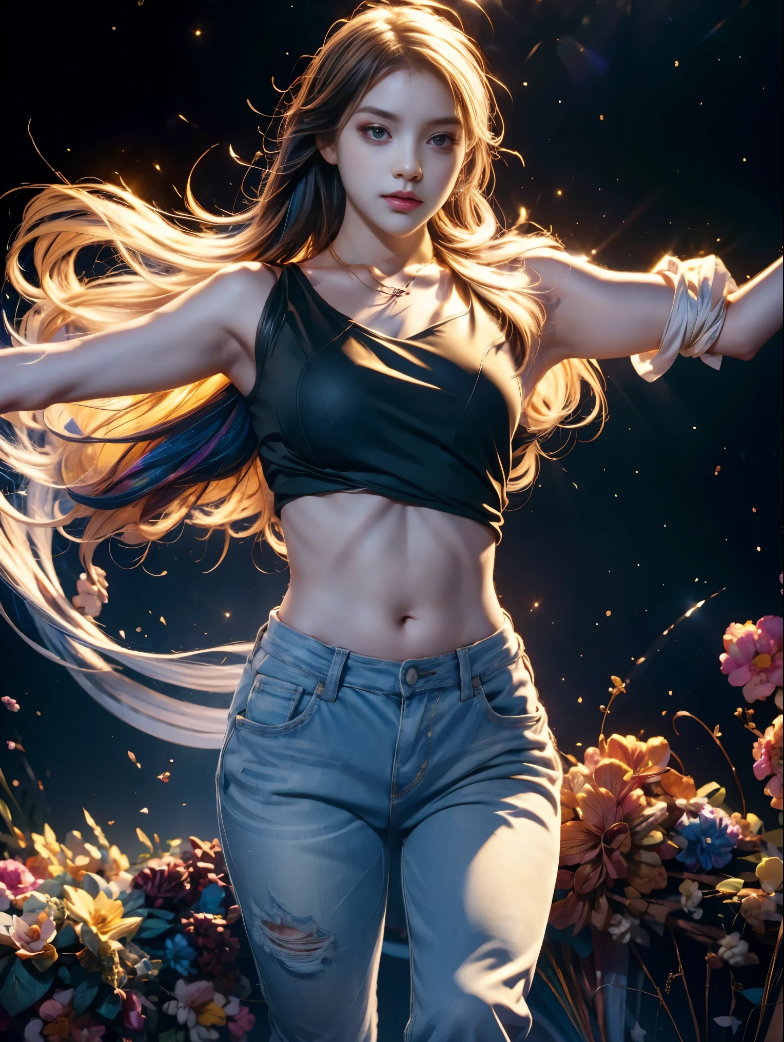 character anime person, whole body, Permanently installed, Strong, long golden hair, ((design sketches)), (masterpiece), Very detailed, (original design reserved), (Random pose), leader, (unique accessories), (clothing, green vest, jeans), (bearded face) Professionally retouched, White background, (woman: 1.1) martial arts, Parkour (考萨jeans r: 0.8), (dirty: 1.1), (move: 0.8), (young: 1.3), (sprint: 0.6) (silent hill concept) (resident evil concept)