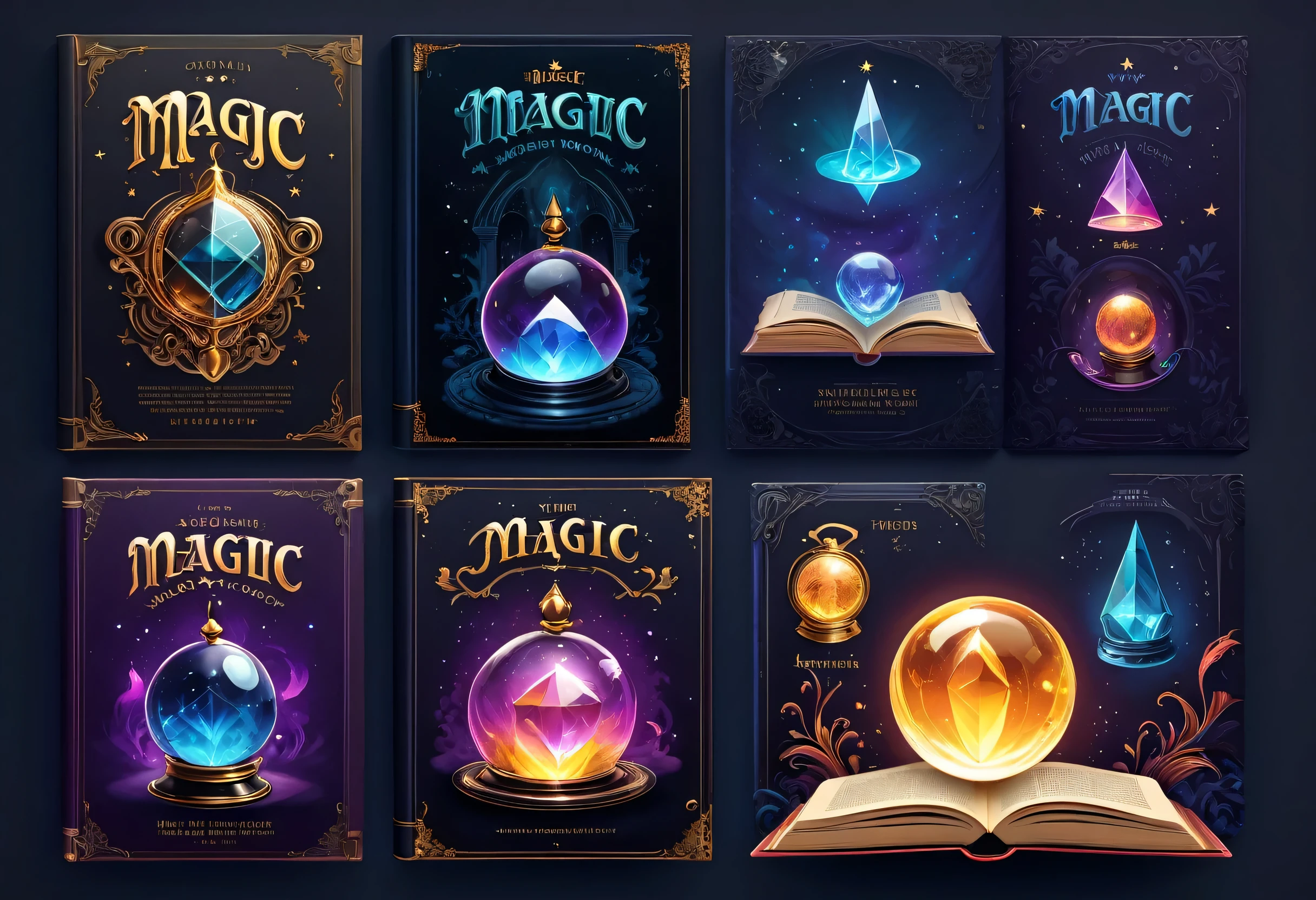 Magic related covers,Illustration type,Request to highlight the magic theme,Generate dark scenes around magic,Retro magic book、 Magic Hat、Magic crystal ball、Generated based on the content provided above