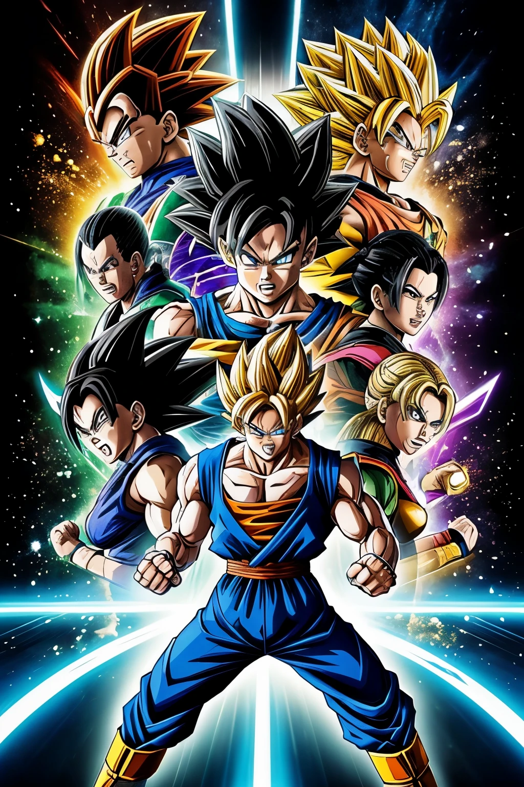 best quality,ultra-detailed,masterpiece:1.2,realistic,portraits,dragon ball characters,energetic action scenes, vibrant colors, dramatic lighting, intense battles, power levels, dynamic poses, glowing energy auras, martial arts, iconic transformations, epic landscapes, anime style, Saiyan warriors, memorable fight scenes, flying and energy blasts, breathtaking power and speed, highly detailed facial expressions, bold and vibrant art style, dramatic camera angles, iconic power-ups, iconic dragon ball locations, intense emotions, powerful ki attacks, thrilling moments, character growth and development, stunning visual effects, explosive energy waves, intense struggle between good and evil, iconic villains, teamwork and friendship, time and space manipulation, legendary super saiyan forms, iconic dragon ball saga, epic adventure.