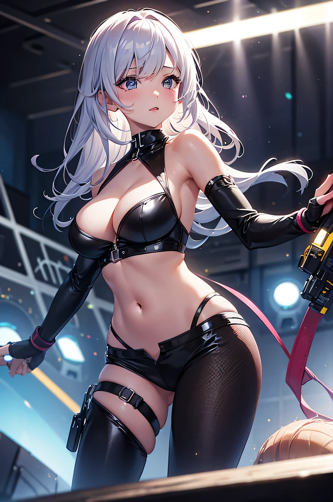 1 girl, Sexy Dancer, Dancing in a nightclub, cleavage, belly button,, volume light, rim light, Spotlight , soft light, shine, focus on the body,
(masterpiece:1.2),(highest quality:1.2),up to date,AI generated, perfect anatomy, intricate details、soft