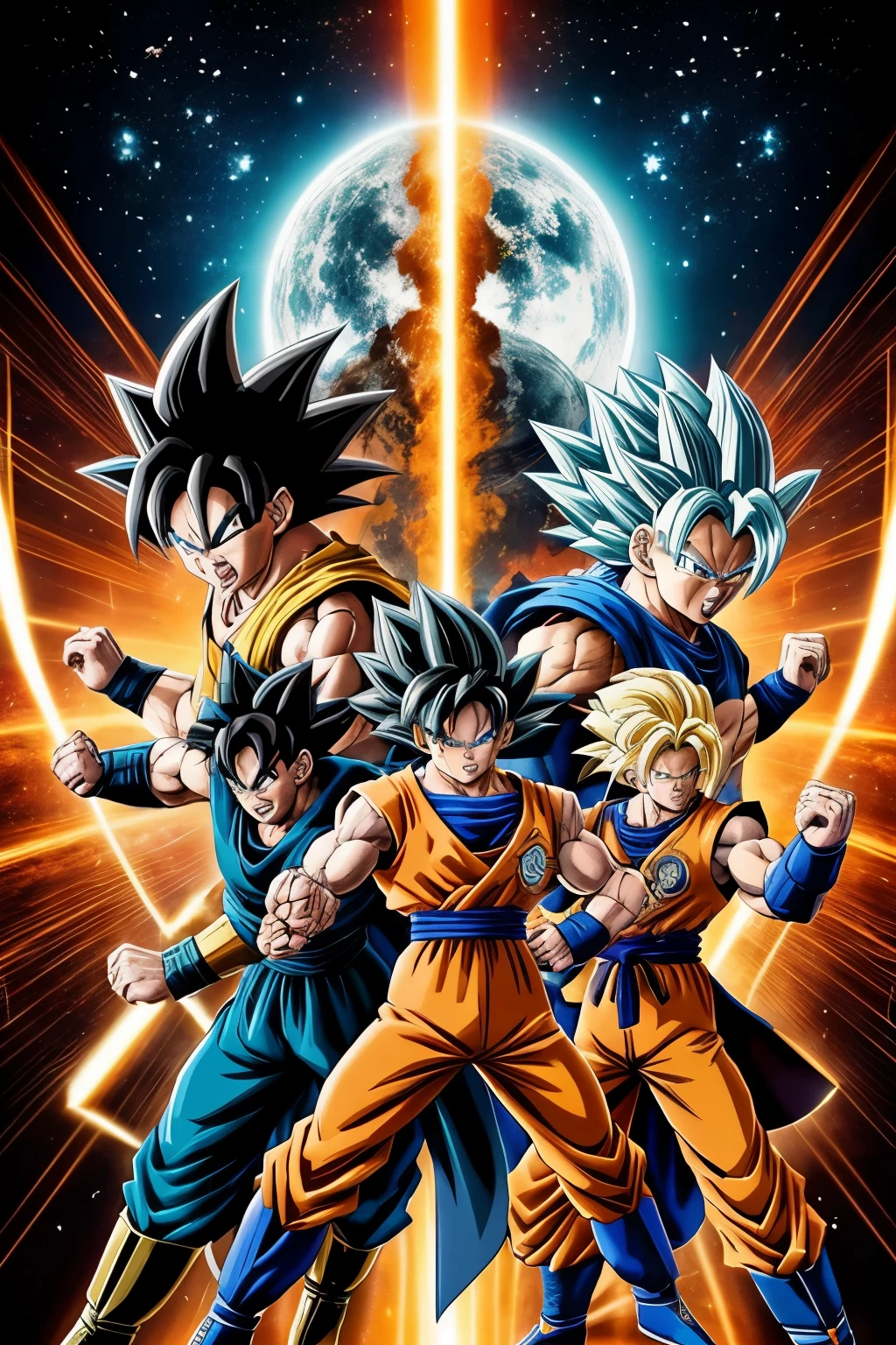best quality,ultra-detailed,masterpiece:1.2,realistic,portraits,dragon ball characters,energetic action scenes, vibrant colors, dramatic lighting, intense battles, power levels, dynamic poses, glowing energy auras, martial arts, iconic transformations, epic landscapes, anime style, Saiyan warriors, memorable fight scenes, flying and energy blasts, breathtaking power and speed, highly detailed facial expressions, bold and vibrant art style, dramatic camera angles, iconic power-ups, iconic dragon ball locations, intense emotions, powerful ki attacks, thrilling moments, character growth and development, stunning visual effects, explosive energy waves, intense struggle between good and evil, iconic villains, teamwork and friendship, time and space manipulation, legendary super saiyan forms, iconic dragon ball saga, epic adventure.