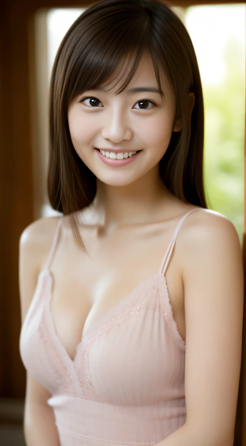 masterpiece,best quality,(Japanese ),((Beautiful girl)),cleavage,indoor,(perfect body beauty:1.2),(shy smile),beautiful teeth,