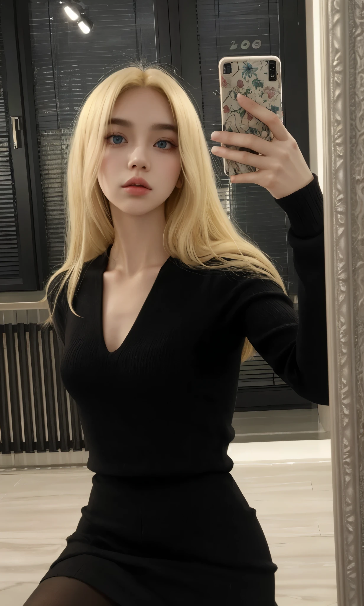 Blonde woman taking a selfie in a mirror with a cell phone., ava max, chica perfecta de pelo blanco, yelena belova, estilo de julia razumova, anna nikonova aka newmilky, 2 4 year old female model, con pelo largo y rubio, anastasia ovchinnikova, Dasha Taran, su cabello es blanco, foto de perfil, lalisa manobal, jennie kim, blackpink, blue eyes, realista