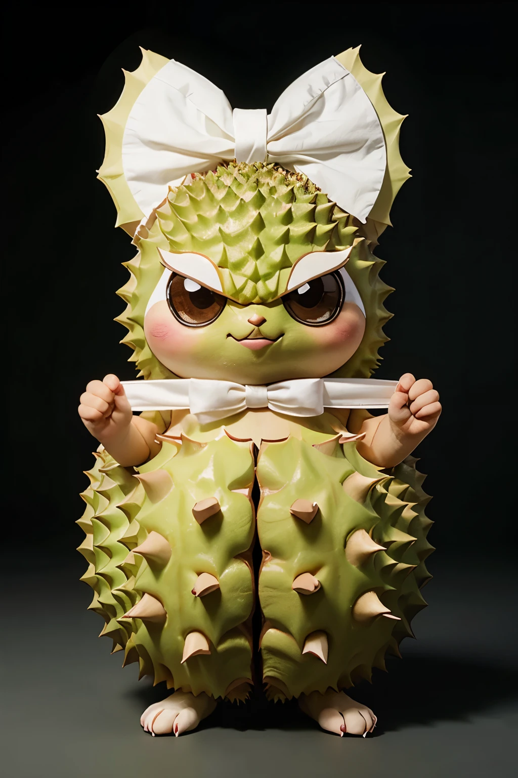 Durian cartoon character, cute, Welcoming bow, transparent background, full body ((best quality)), ((Masterpiece)), (details), perfect face
