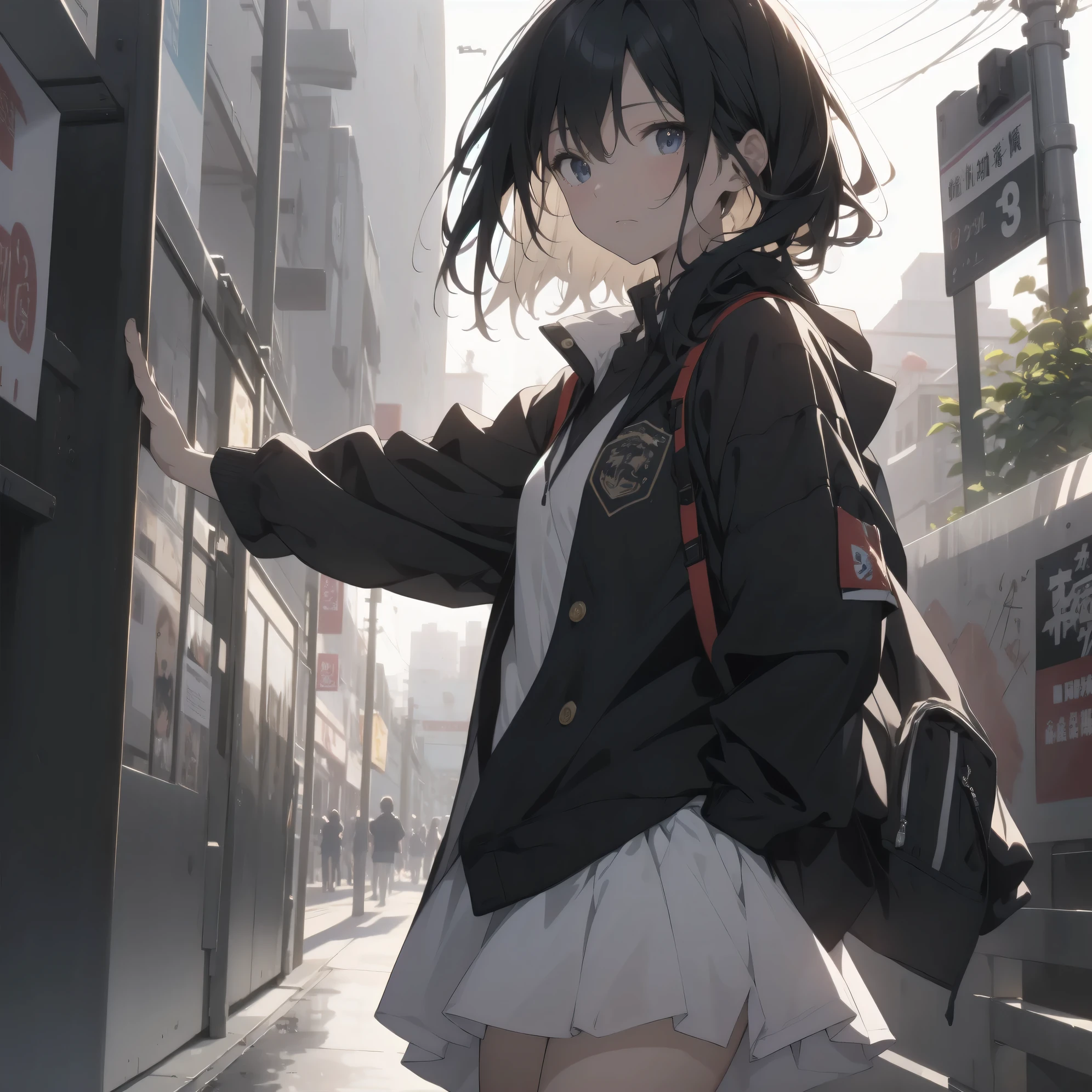 Super absurd quality by the god of art, super detailed, High resolution, anime moe art style, Best Anime 8K Kona-chan Wallpaper, pixiv contest winner, perfect anatomy, break,(眠そうにalone学校へ行く女の子を描いてください. )break,1 girl, (alone,little woman, baby face, 13 years old:1.3),All limbs, full finger,, The charm of an immature body, (very_short hair), Bang, flat chest, small ass, between legs, small black eyes, detailed and beautiful eyes, Well-proportioned iris and pupils, expressive eyes, High resolutionの詳細な髪, neck ribbon, shirt, collared shirt, skirt, pleated skirt, school uniform, (detailed lighting), (detailed background), On the way to school. break,super dense skin, Best cinematic lighting powered by famous artist, 8k,Beauty Illustration,photoshop_(Moderate),Absurd Hi-Res,Hmm,rough skin,break,((artist:coffee kizoku)), artist:Fujichoko,artist:Yamamoto_Soichiro,artist:hanekoto