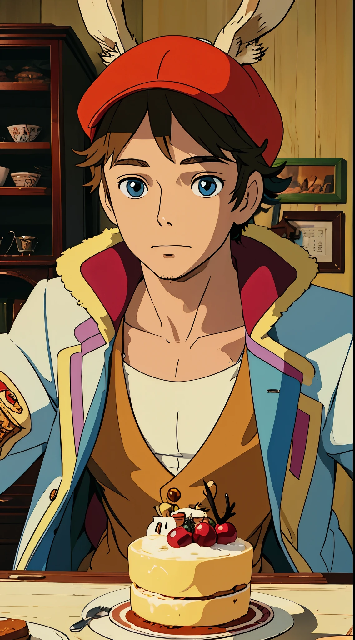 Tony Tony Chopper, in cafe, blazer, perfect eyes, perfect face, reindeer