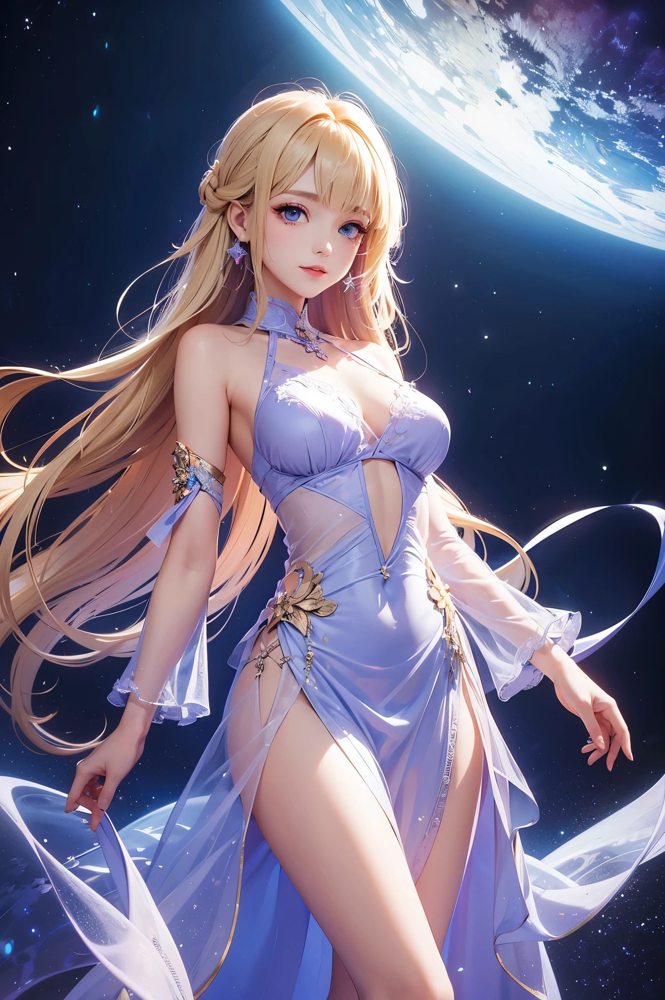 8k resolution, masterpiece, Highest quality, Award-winning works, unrealistic, Sexy Womanだけ, healthy body, Age 25, White wavy long hair, Twin tails, hair band, Large, firm, swaying bust, , elegant, Very detailed, Digital Painting, artステーション, コンセプトart, Smooth, Sharp focus, shape, artジャム、Greg Rutkowski、Alphonse Mucha、William Adolphe Bouguereau、art：Stephanie Law , Magnificent cosmic background, Royal Jewel, nature, Full Shot, Symmetric, Greg Rutkowski, Charlie Bowwater, beep, Unreal 5, Surreal, Dynamic Lighting, ファンタジーart, Complex色, Gion, , Small face, Very delicate look, Delicate eye depiction, Upper body close-up,, erotic, dynamic sexy pose, Sexy Woman, Healthy body shape, 24-year-old female, doaxvv_Marie Rose, witch, height: 160cm, firm bouncing busts, , Very long wavy blonde hair, Twin tails,, Glaring at the camera, look up, Invincible laughter, Complex, traditional Japanese Kimono, Japanese dance