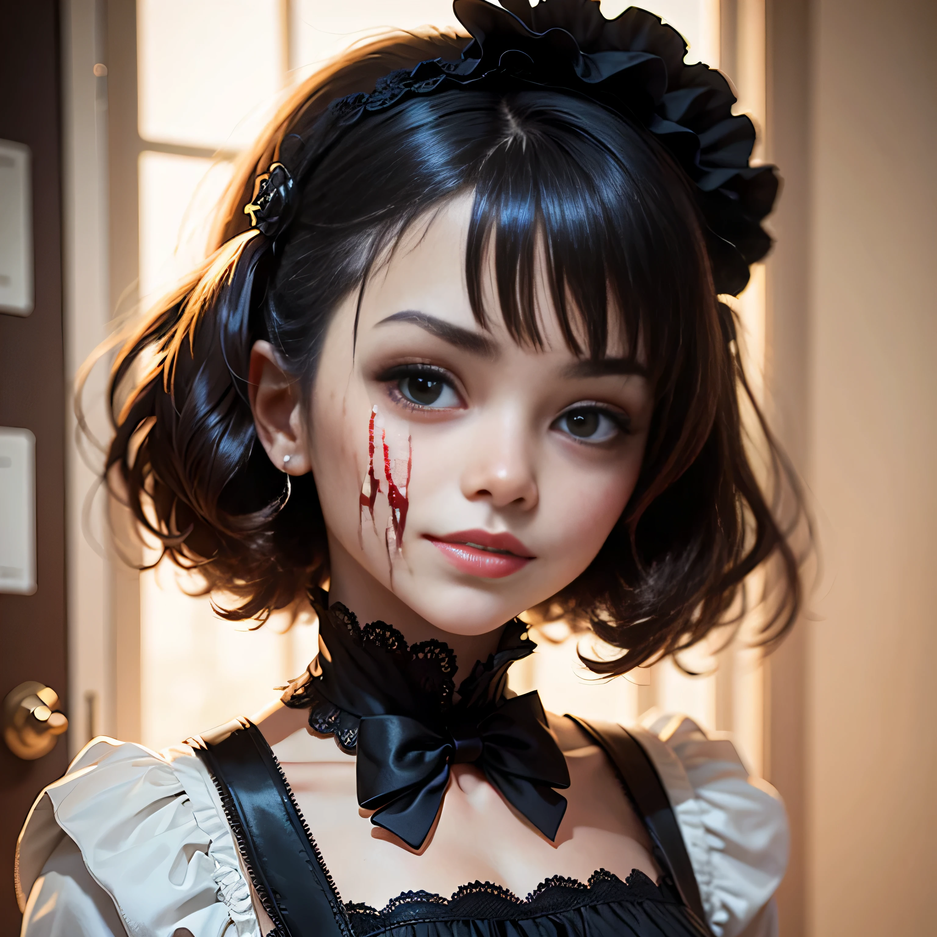 Anime girl with clown mask with all-black background