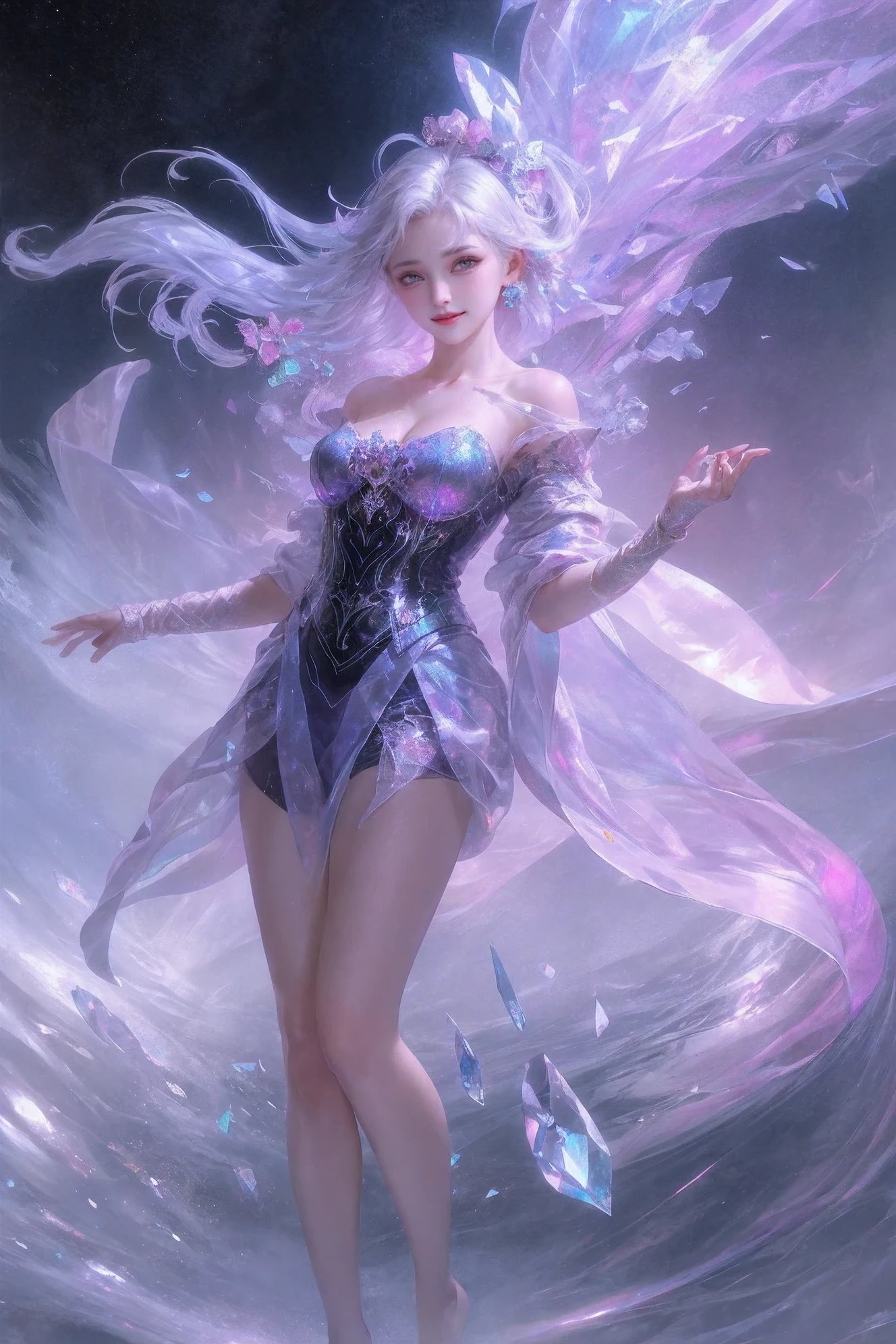 Anzhi Mengbo, Aesthetic, A (frozen:1.1) cosmic rose, The petals sparkle like crystal, whirling nebulas, 8k Unreal Engine Realism, ethereal lights, purple, night, dark, surreal art 