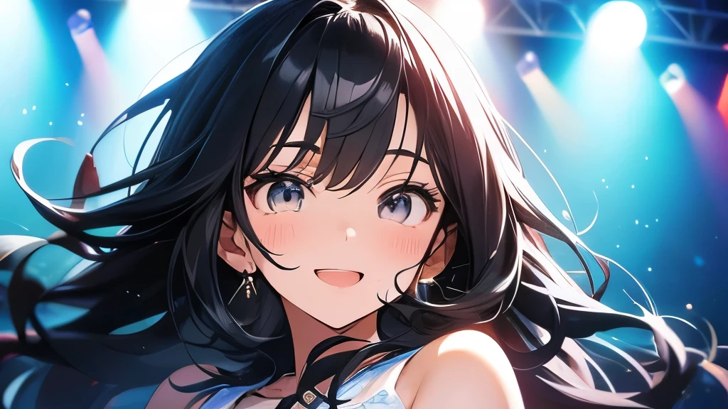 Idol group singing。on stage。A colorful world。Close-up of face。