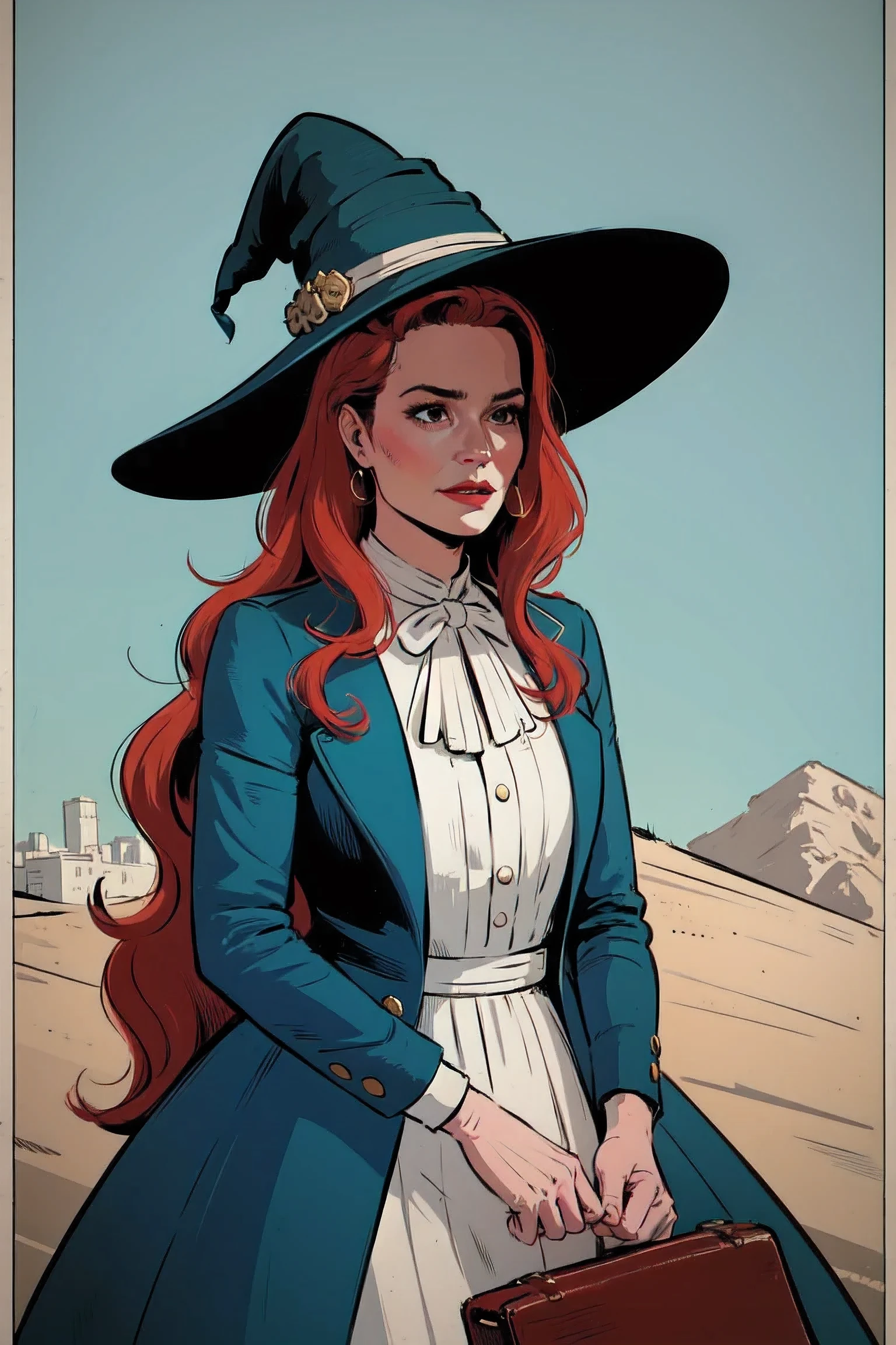 1 beautiful girl with long red hair , witch
